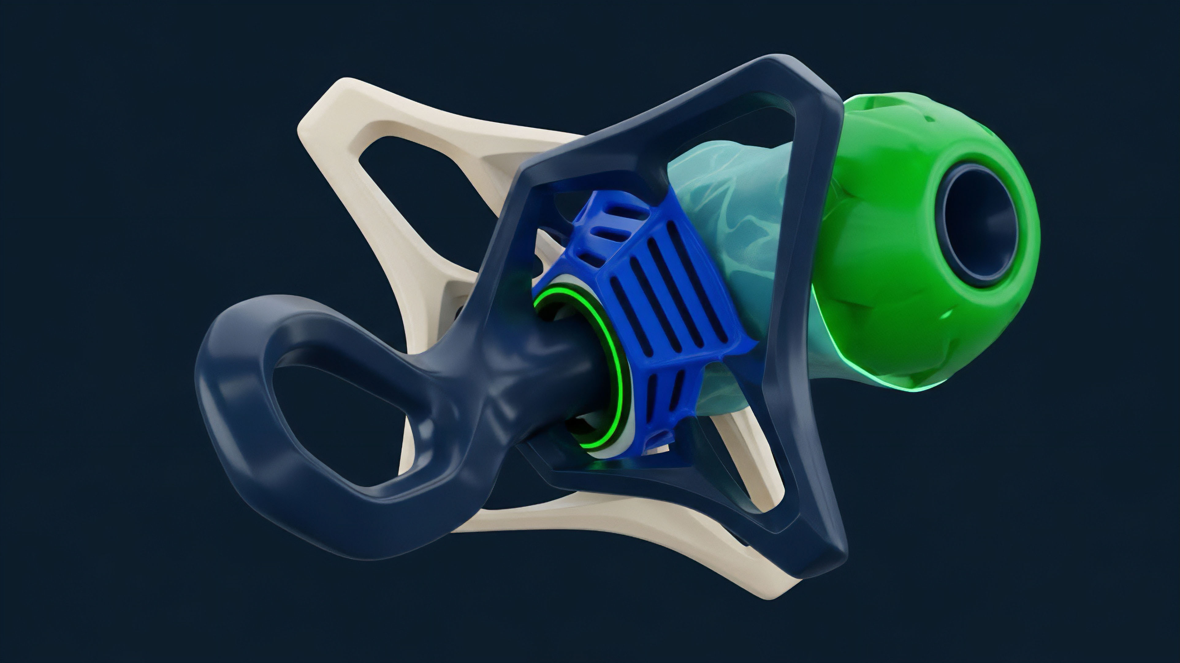 A futuristic mechanism illustrating a decentralized finance protocol. The core dark blue structure represents the base collateral asset, secured within a complex blue lattice which acts as the smart contract logic and risk management framework. This system facilitates the creation of synthetic assets green sphere through collateralized debt positions CDPs by calculating real-time collateralization ratios. The entire structure symbolizes the intricate process of liquidity provision and alpha generation within market microstructure, balancing asset transformation with protocol stability and volatility management.
