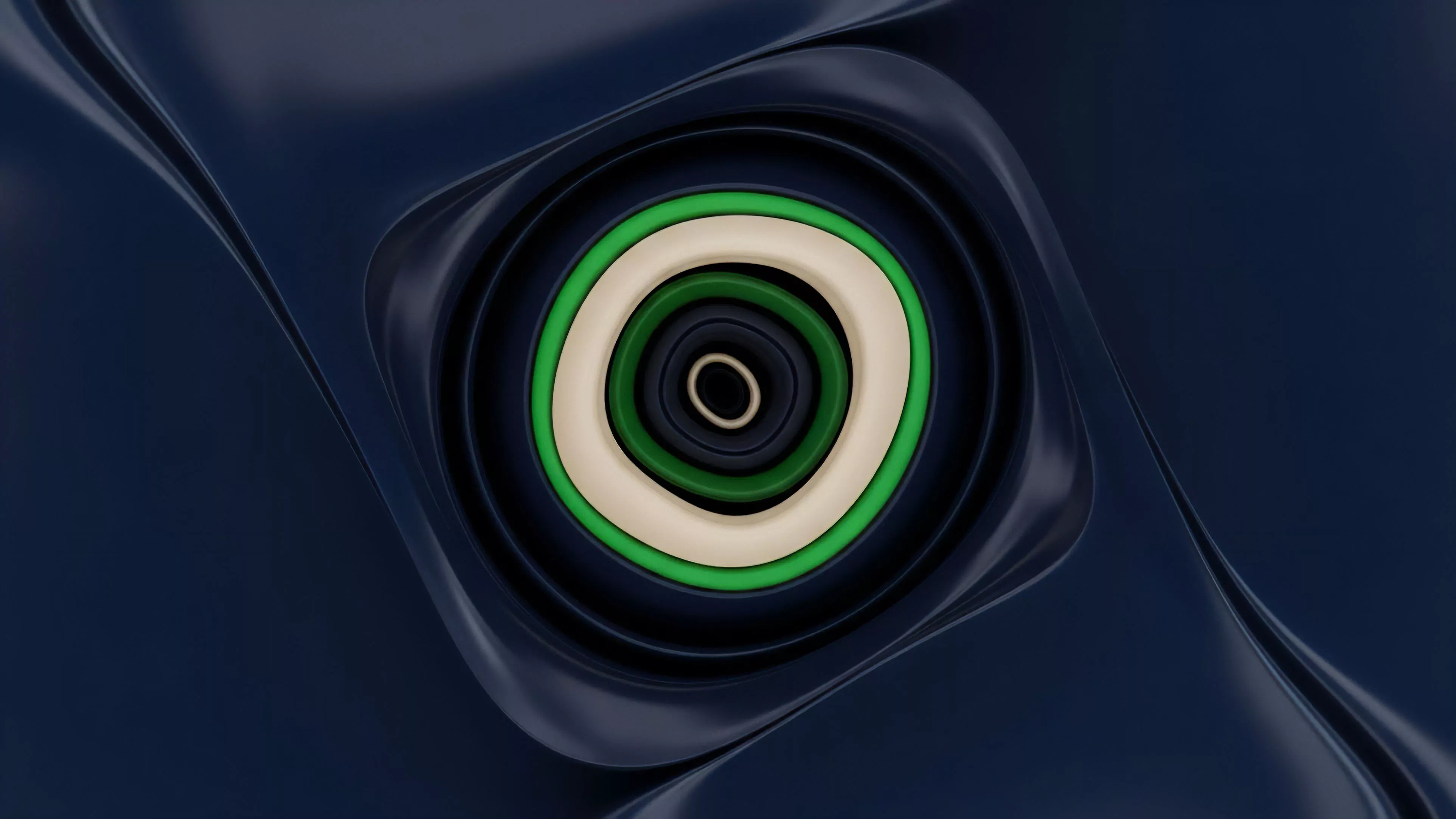 A multi-layered concentric ring structure composed of green, off-white, and dark tones is set within a flowing deep blue background. This abstract composition symbolizes the complexity of nested derivatives and multi-layered collateralization structures in decentralized finance. The central rings represent tiers of collateral and intrinsic value, while the surrounding undulating surface signifies market volatility and liquidity flow. This visual metaphor illustrates how risk transfer mechanisms are built from core protocols outward, reflecting the interplay of composability and algorithmic strategies in structured products. The image captures the dynamic nature of options trading and risk exposure in a high-leverage environment.