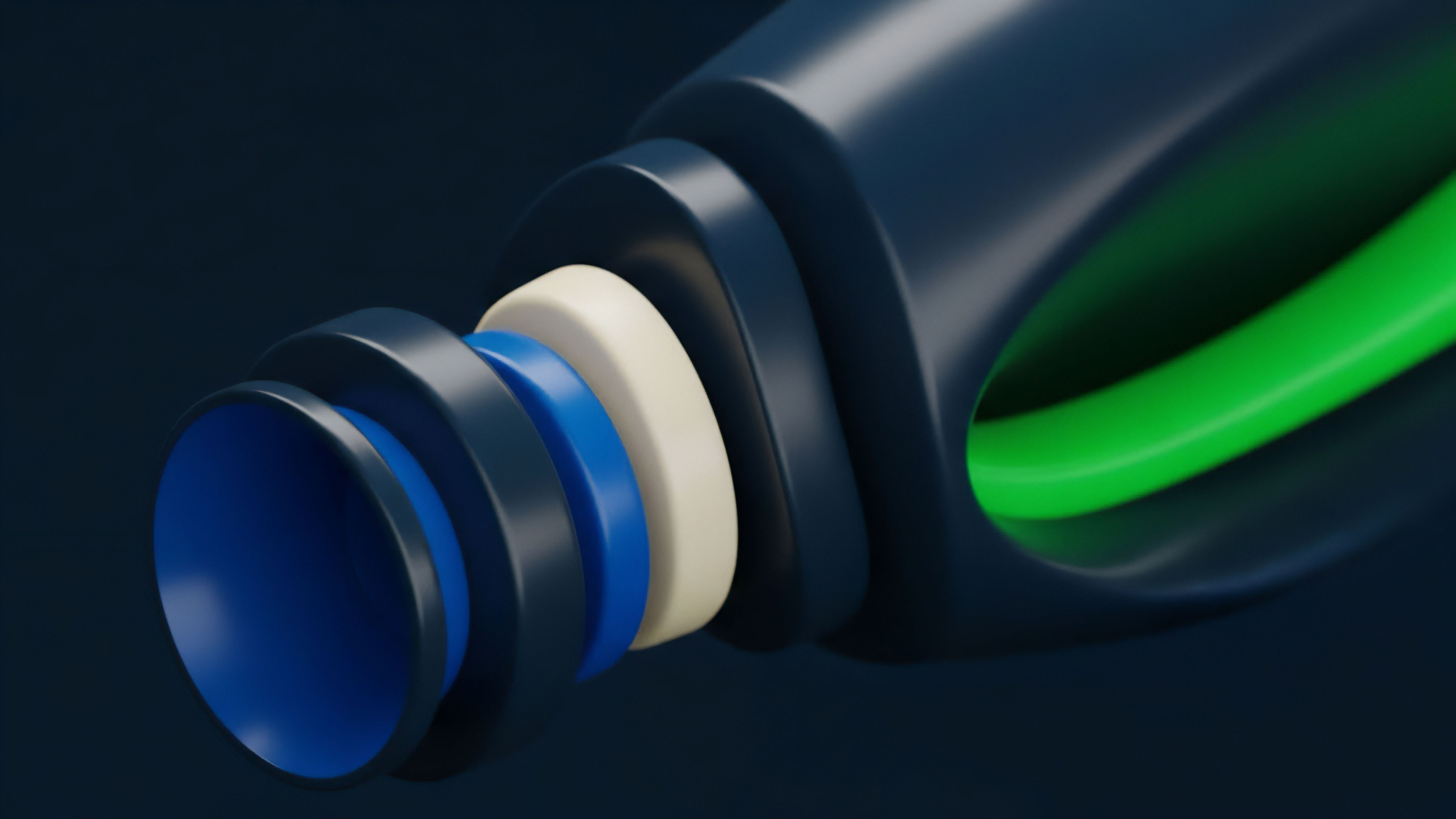 A detailed cross-section reveals the layered structure of a complex structured product, visualizing its underlying architecture. The dark outer layer represents the risk management framework and regulatory compliance. Beneath this, different risk tranches and collateralization ratios are visualized. The inner core, highlighted in bright green, symbolizes the liquidity pools or underlying assets driving yield generation. This architecture demonstrates the complexity of smart contract logic and DeFi protocols for risk decomposition. The design emphasizes transparency in financial derivatives.