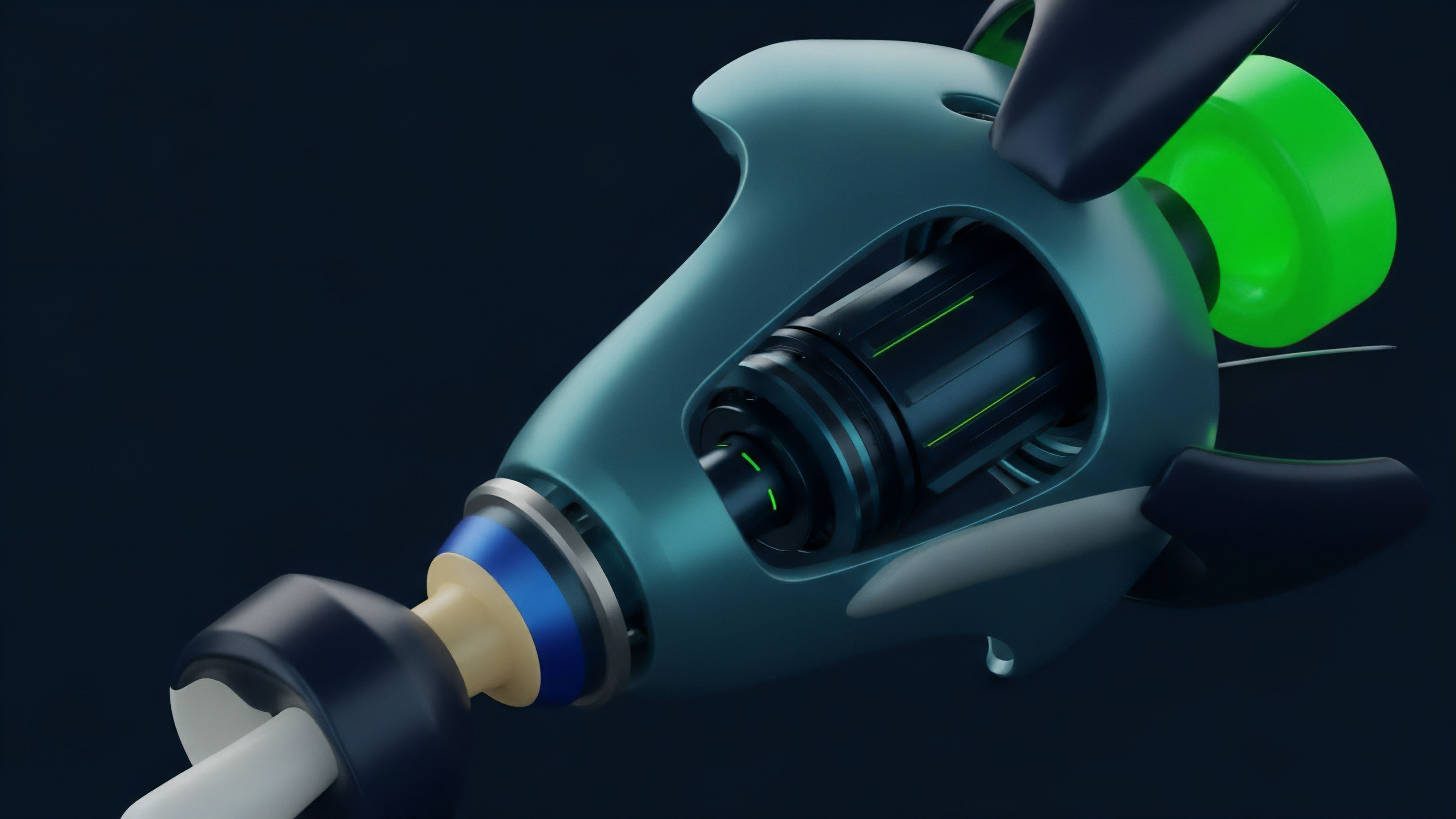 A high-tech device with a sleek teal chassis and exposed internal components represents a sophisticated algorithmic trading engine. The visible core, illuminated by green neon lines, symbolizes the real-time execution of complex financial strategies such as delta hedging and basis trading within a decentralized finance ecosystem. This abstract visualization portrays a high-frequency trading protocol designed for automated liquidity aggregation and efficient risk management, showcasing the technological precision necessary for robust smart contract functionality in options and derivatives markets.