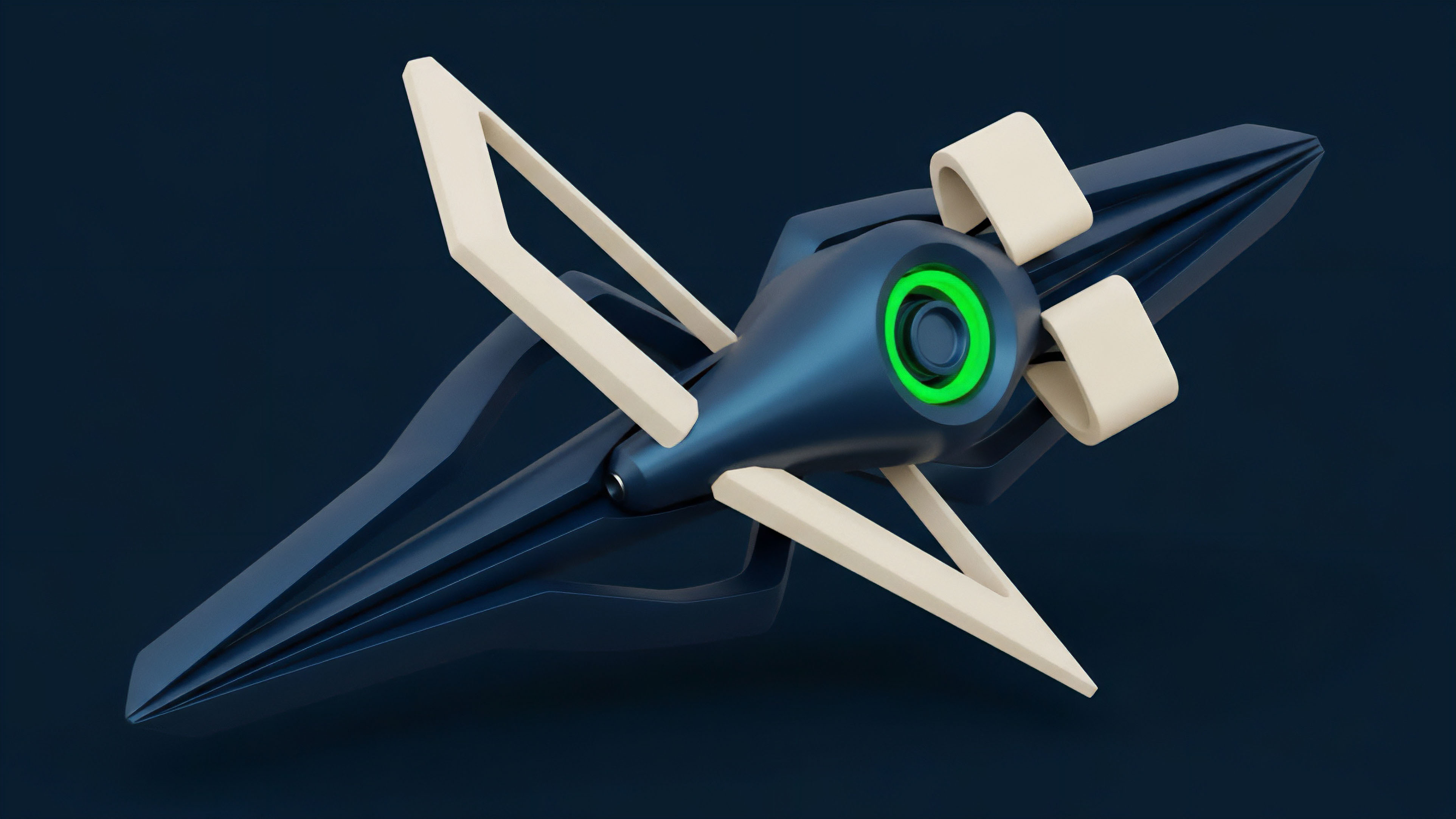 A high-tech probe design, colored dark blue with off-white structural supports and a vibrant green glowing sensor, represents an advanced algorithmic execution agent. This symbolizes high-frequency trading in the crypto derivatives market. The sleek, streamlined form suggests precision execution and low latency, essential for capturing market microstructure opportunities. The complex structure embodies sophisticated risk management protocols and automated liquidity provision strategies within decentralized finance. The green light signifies real-time data ingestion for a smart contract oracle and automated position management for derivative instruments.
