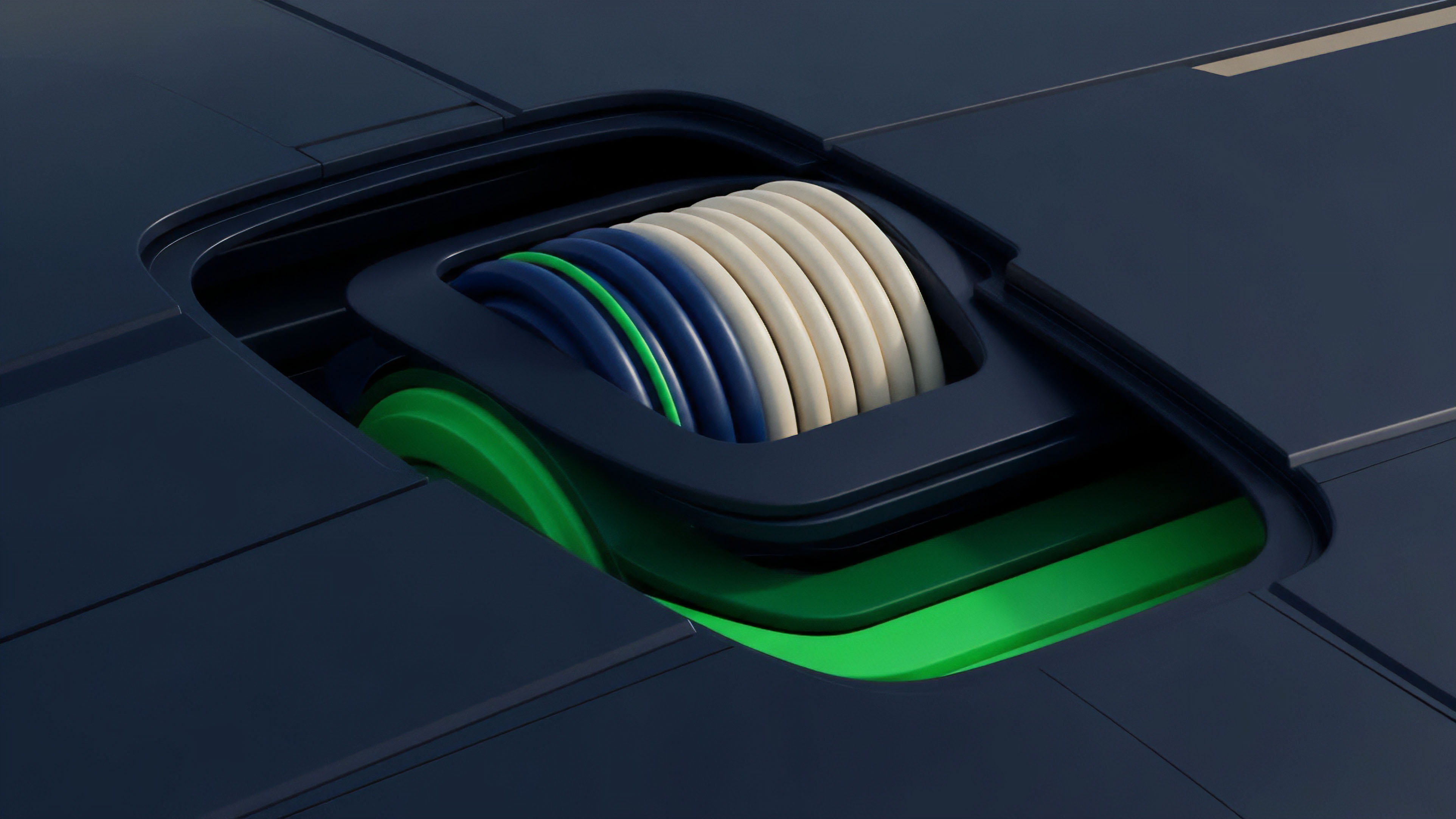 A stylized rendering of nested layers within a recessed component, visualizing advanced financial engineering concepts. The concentric elements represent stratified risk tranches within a decentralized finance DeFi structured product. The light and dark layers signify varying collateralization levels and asset types. The design illustrates the complexity and precision required in smart contract architecture for automated market makers AMMs to efficiently pool liquidity and facilitate the creation of synthetic assets.