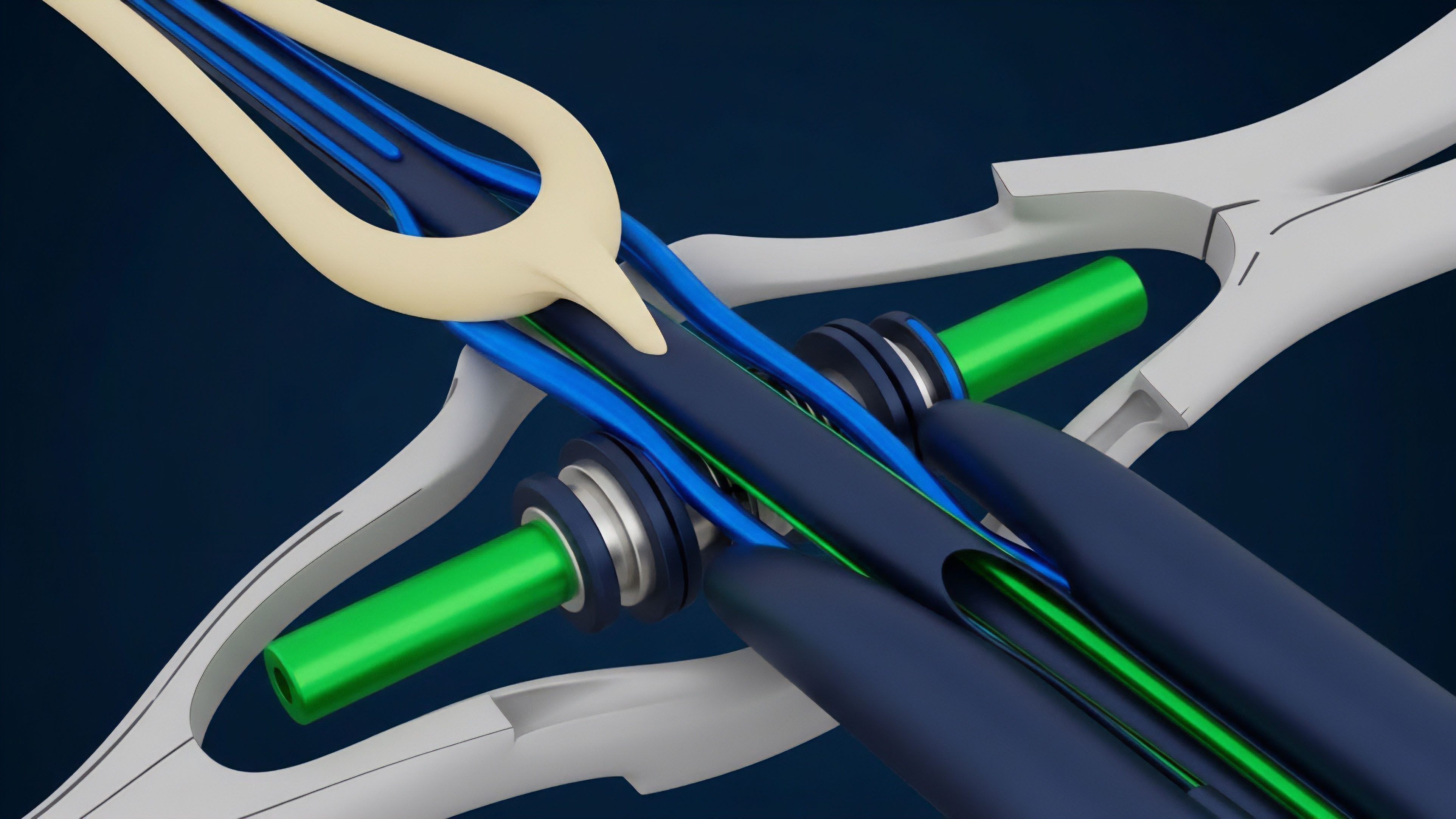 An abstract visualization illustrating complex asset flow within a decentralized finance ecosystem. Interlocking pathways represent different financial instruments, specifically cross-chain derivatives and underlying collateralized assets, traversing a structural framework symbolic of a smart contract architecture. The green tube signifies a specific collateral type, while the blue tubes represent derivative contract streams and liquidity routing. The gray structure represents the underlying market microstructure, demonstrating the precise execution logic for calculating margin requirements and facilitating derivatives settlement in real-time. This depicts the complex interplay of tokenized assets in advanced DeFi protocols.
