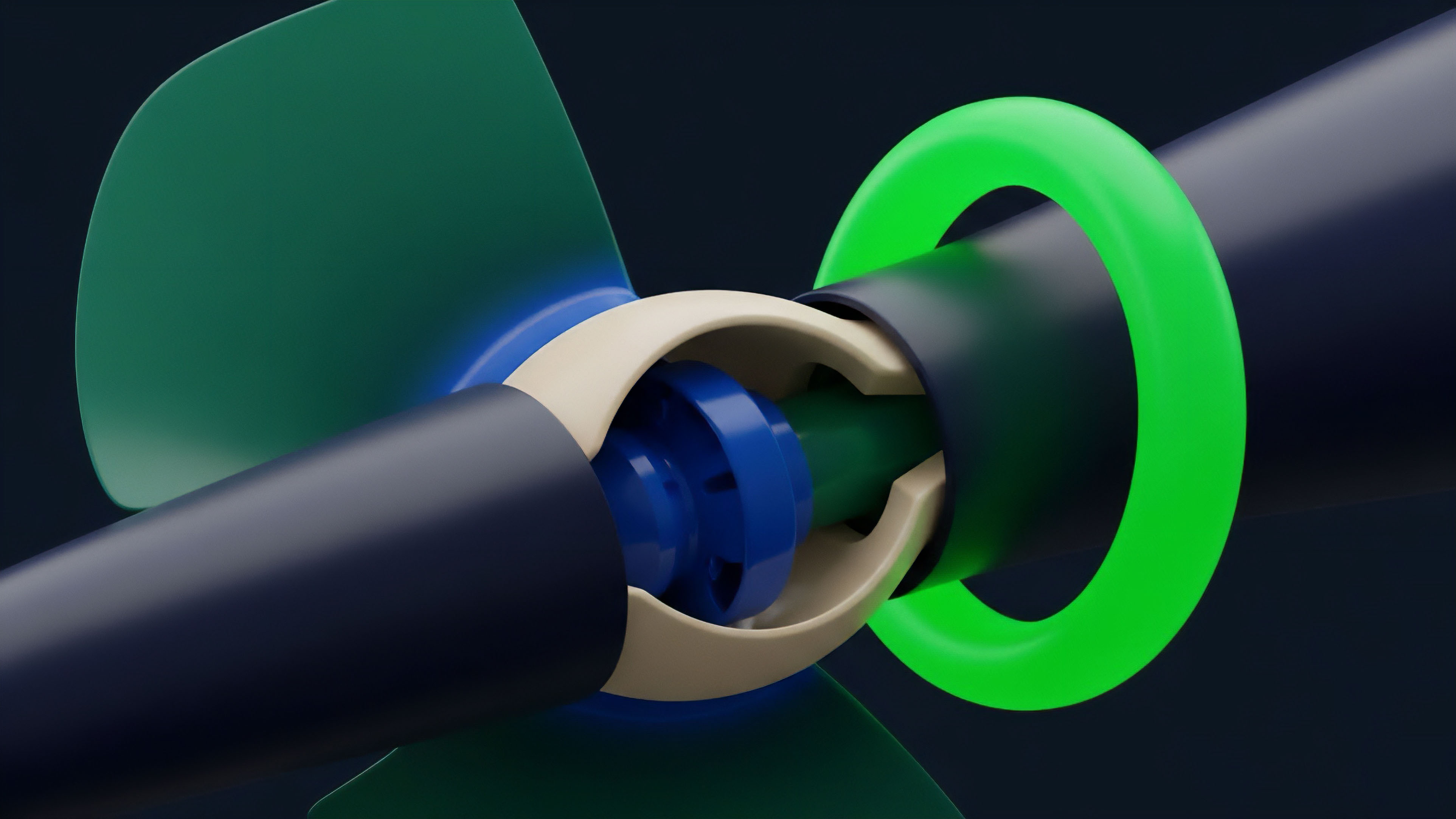 This abstract visualization illustrates a high-leverage options trading protocol's core mechanism. The propeller blades represent market price changes and volatility, driving the system. The central hub and internal components symbolize the smart contract logic and algorithmic execution that manage collateralized debt positions CDPs. The glowing green ring highlights a critical liquidation threshold or margin call trigger. This depicts the automated process of risk management, ensuring the stability and settlement mechanism of perpetual futures contracts in a decentralized exchange environment.