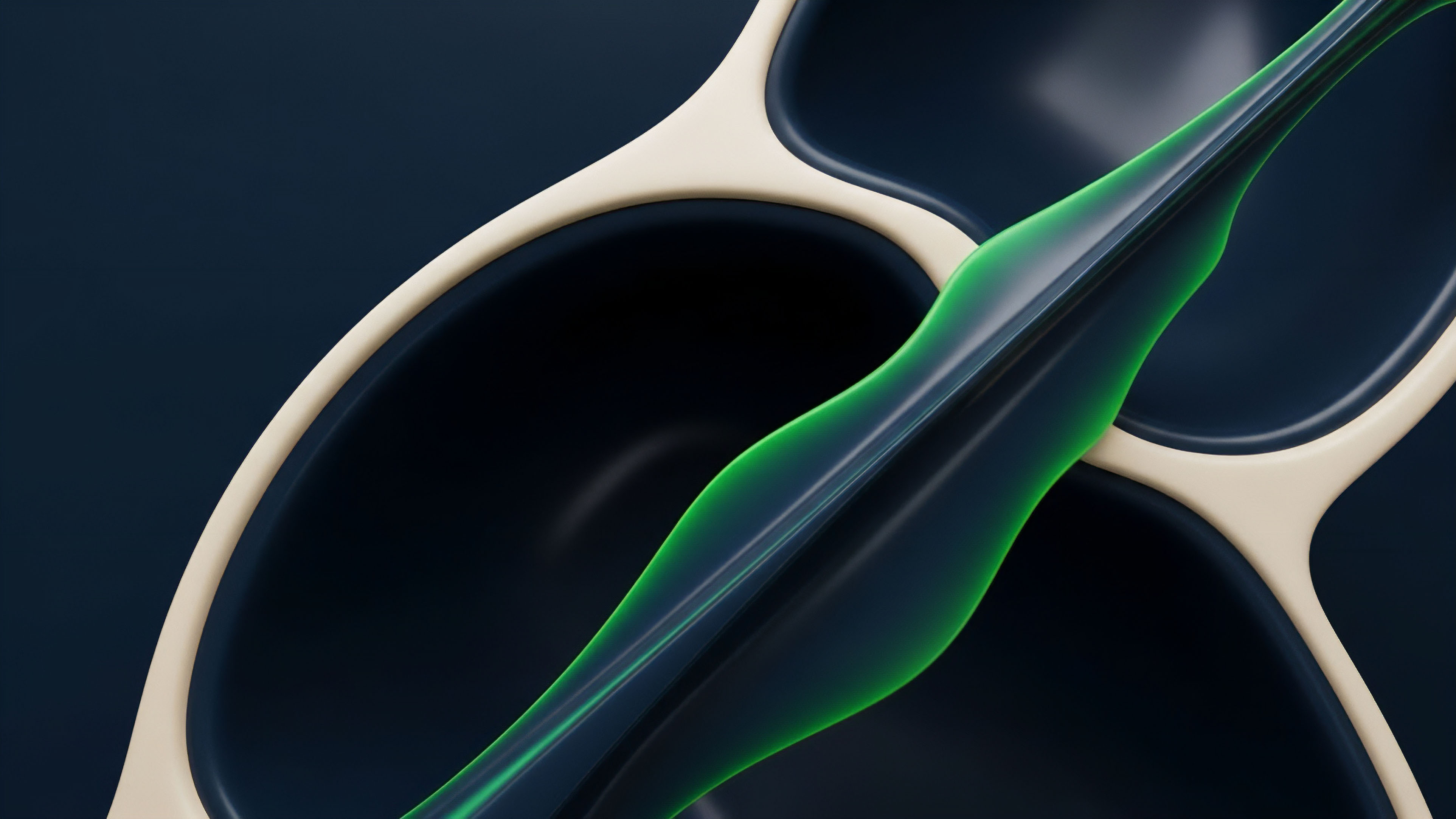 A high-resolution abstraction where a bright green, dynamic form flows across a static, cream-colored frame against a dark backdrop. This visual metaphor represents the real-time velocity of liquidity provision in automated market makers. The fluid green element symbolizes positive P&L and momentum flow, contrasting with the structural framework representing risk parameters and collateralized debt positions. The dark background illustrates the complex opacity of derivative settlement mechanisms and volatility skew in high-frequency trading environments.