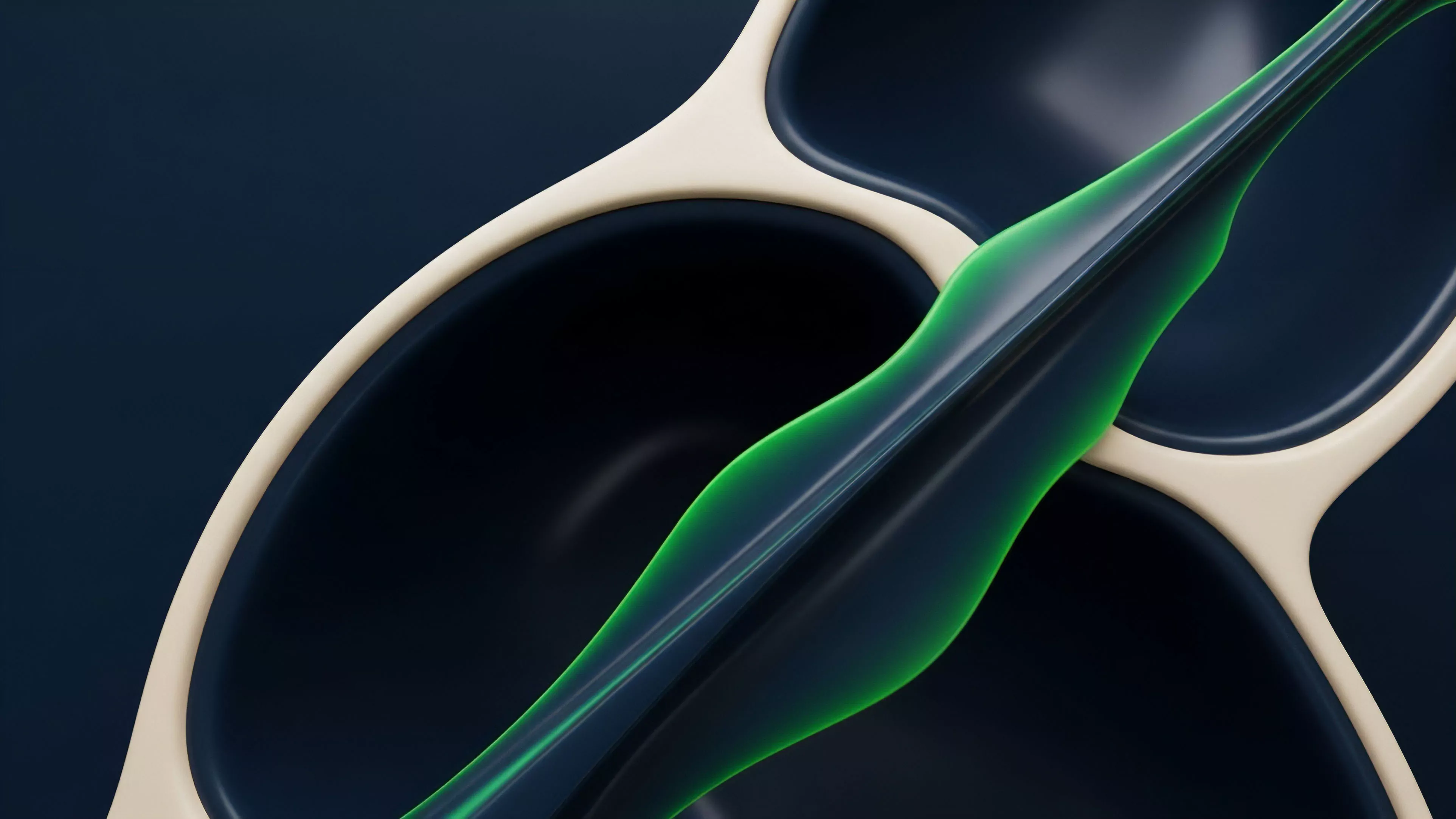 A high-resolution abstraction where a bright green, dynamic form flows across a static, cream-colored frame against a dark backdrop. This visual metaphor represents the real-time velocity of liquidity provision in automated market makers. The fluid green element symbolizes positive P&L and momentum flow, contrasting with the structural framework representing risk parameters and collateralized debt positions. The dark background illustrates the complex opacity of derivative settlement mechanisms and volatility skew in high-frequency trading environments.