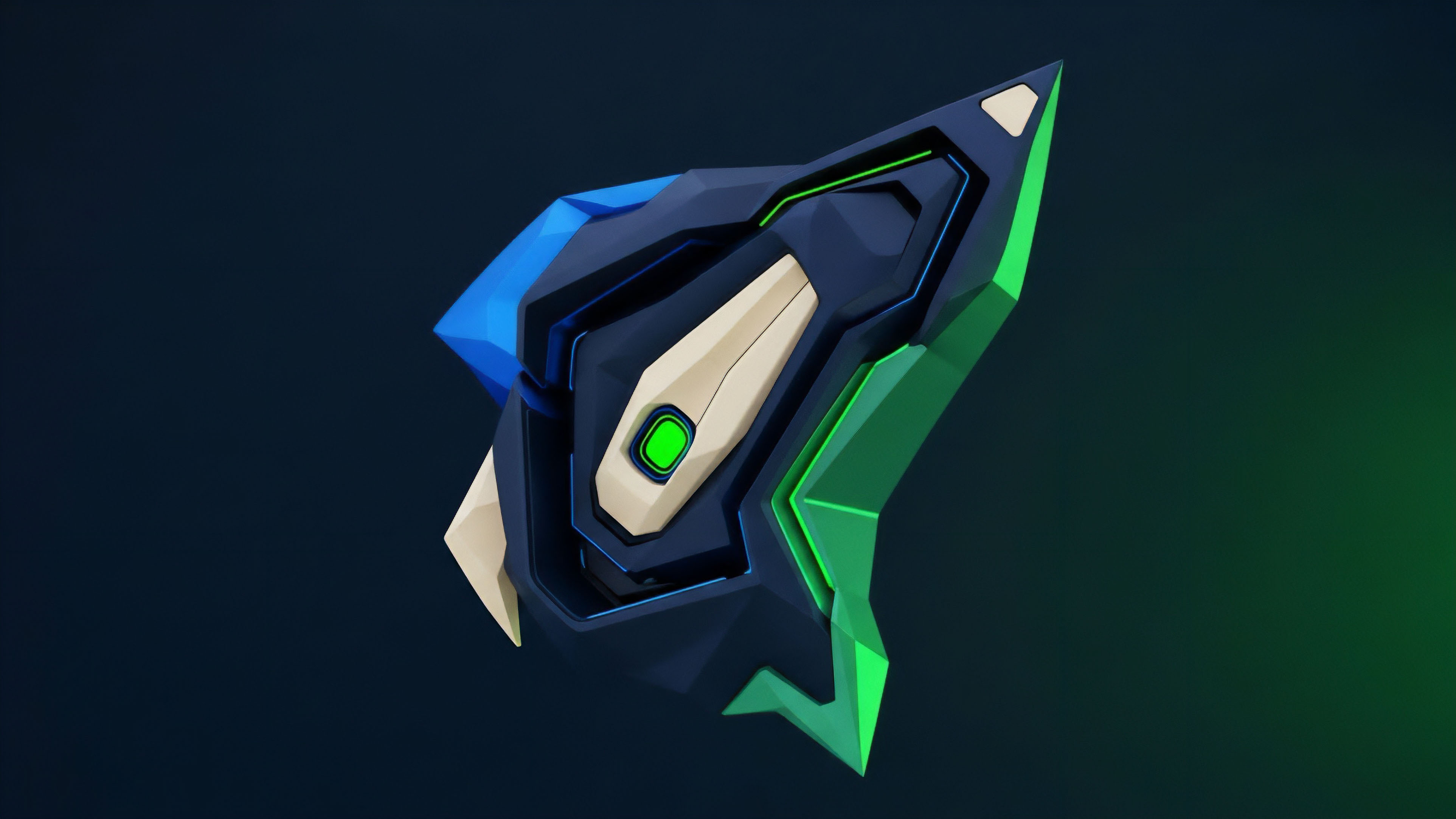 A stylized, high-tech shield design with sharp angles and a glowing green element illustrates advanced algorithmic hedging and risk management in financial derivatives markets. The complex geometry represents structured products and exotic options used for volatility mitigation. The glowing light signifies smart contract execution triggers based on quantitative analysis for optimal portfolio protection and risk-adjusted return. The asymmetry reflects non-linear payoff structures in derivatives.