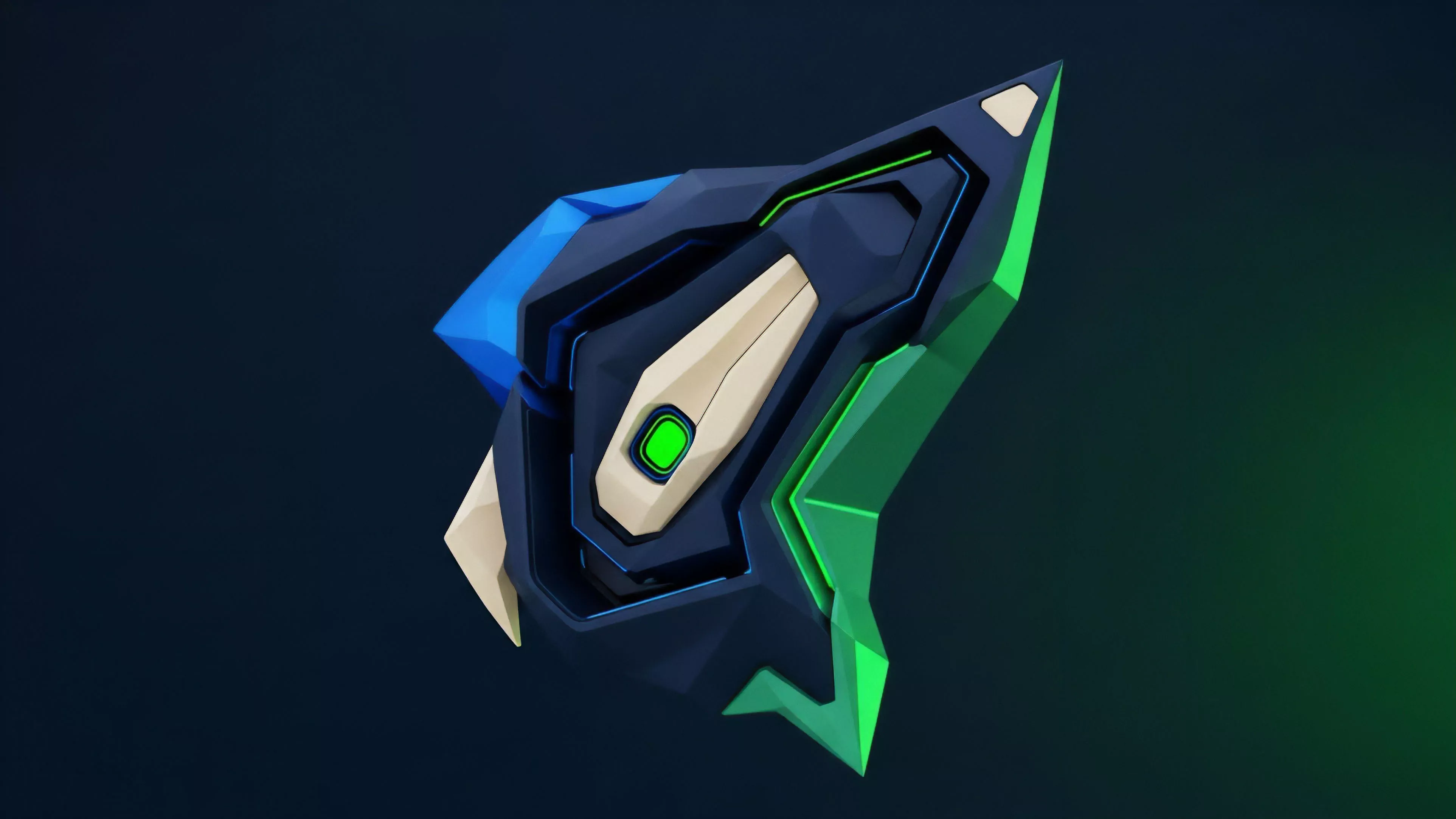 A stylized, high-tech shield design with sharp angles and a glowing green element illustrates advanced algorithmic hedging and risk management in financial derivatives markets. The complex geometry represents structured products and exotic options used for volatility mitigation. The glowing light signifies smart contract execution triggers based on quantitative analysis for optimal portfolio protection and risk-adjusted return. The asymmetry reflects non-linear payoff structures in derivatives.