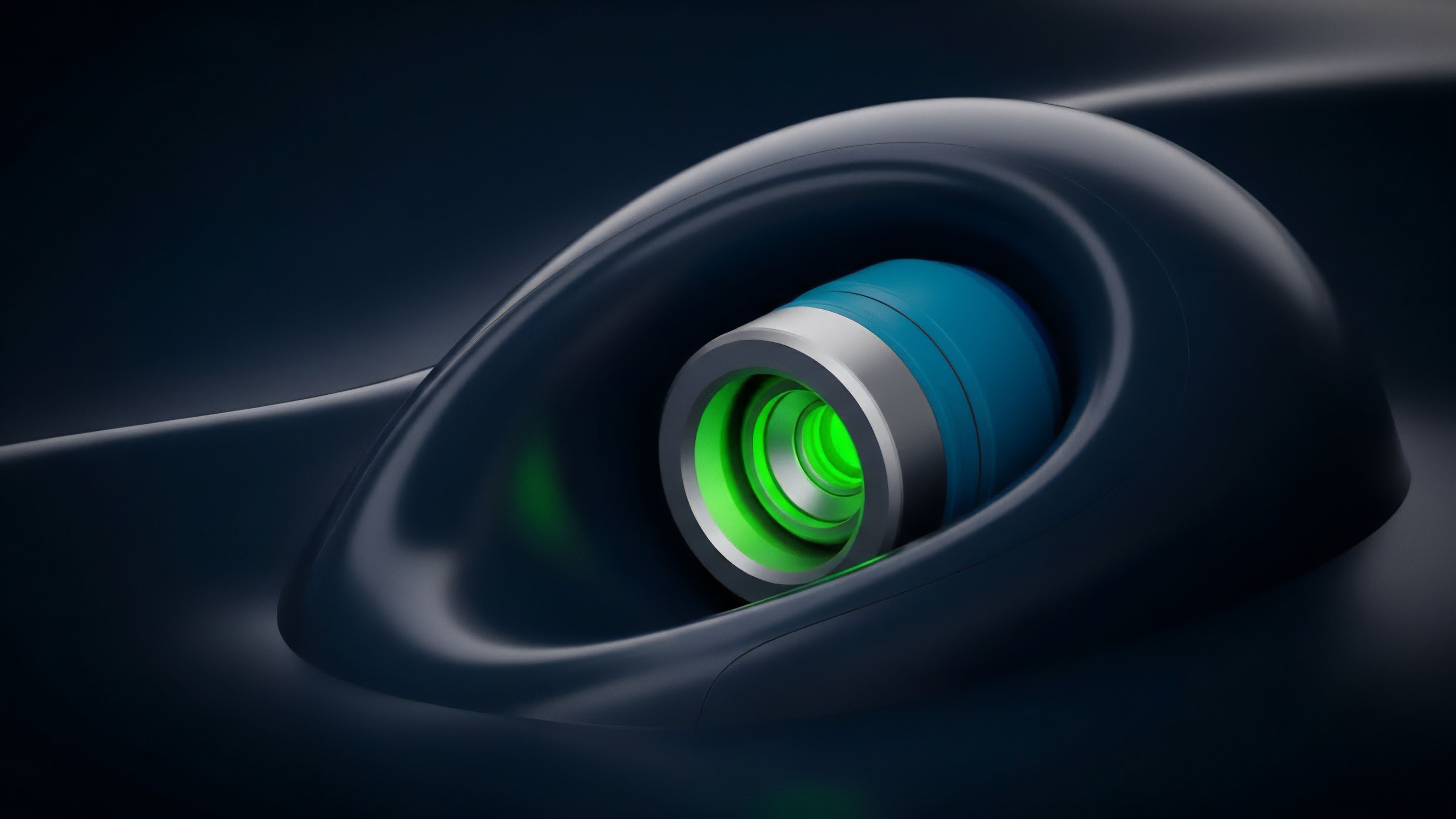 A close-up view depicts a high-tech interface, abstractly representing a sophisticated mechanism within a decentralized exchange environment. The blue and silver cylindrical component symbolizes a smart contract or automated market maker AMM executing derivatives trades. The prominent green glow signifies active high-frequency liquidity provisioning and successful transaction verification. This abstract representation emphasizes the precision necessary for collateralized options trading and complex risk management strategies in a non-custodial environment, illustrating automated order flow and real-time pricing mechanisms in a high-speed trading system.