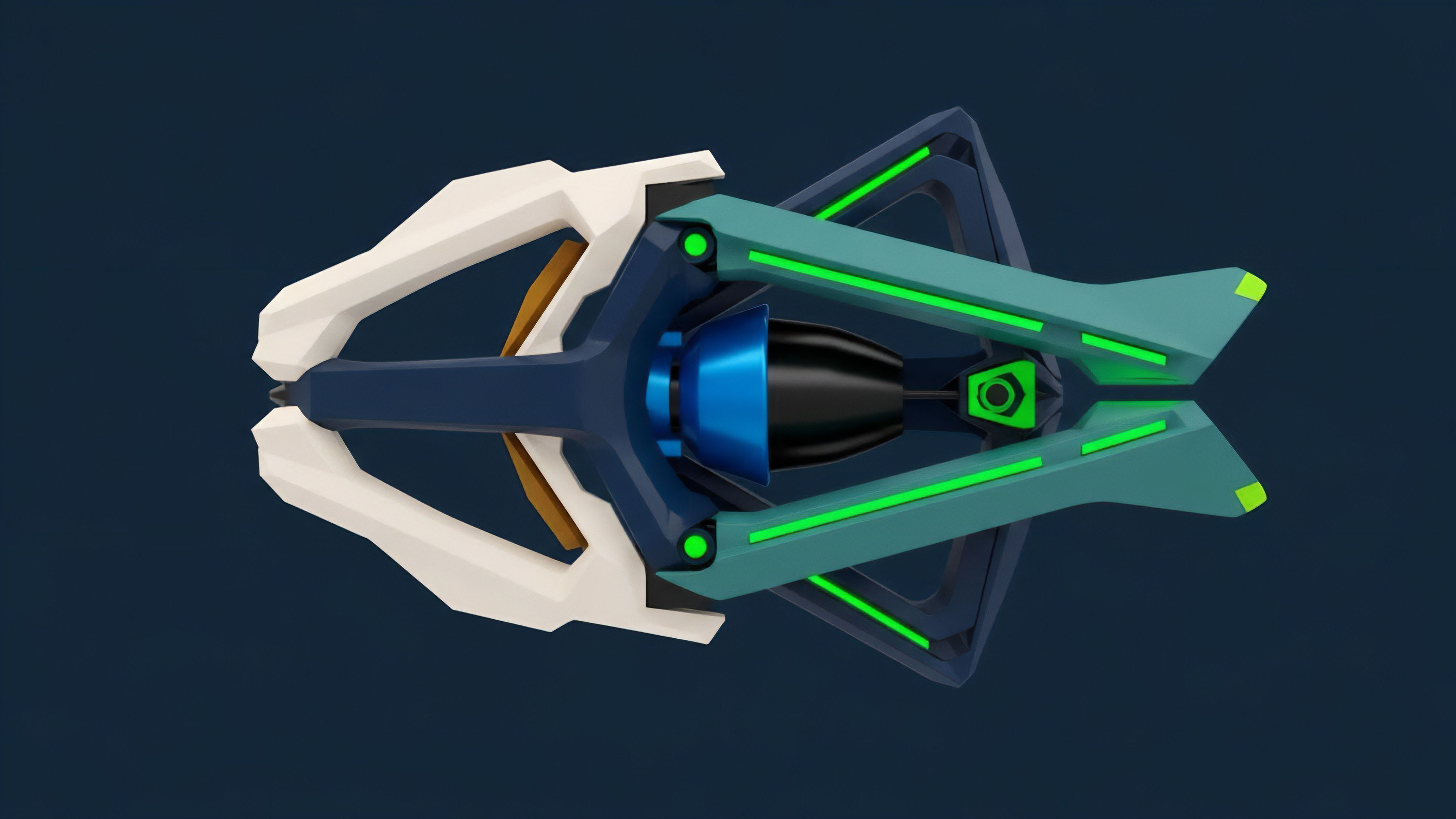 A symmetrical object illustrates a decentralized finance algorithmic execution protocol and its components. The structure represents core smart contracts for collateralization and liquidity provision, essential for high-frequency trading. The expanding arms symbolize the precise deployment of perpetual swaps and futures contracts across decentralized exchanges. Bright green elements represent real-time oracle data feeds and transaction validations, highlighting the mechanism's role in volatility indexing and risk assessment within a complex synthetic asset framework. The design evokes efficient, automated risk management strategies.