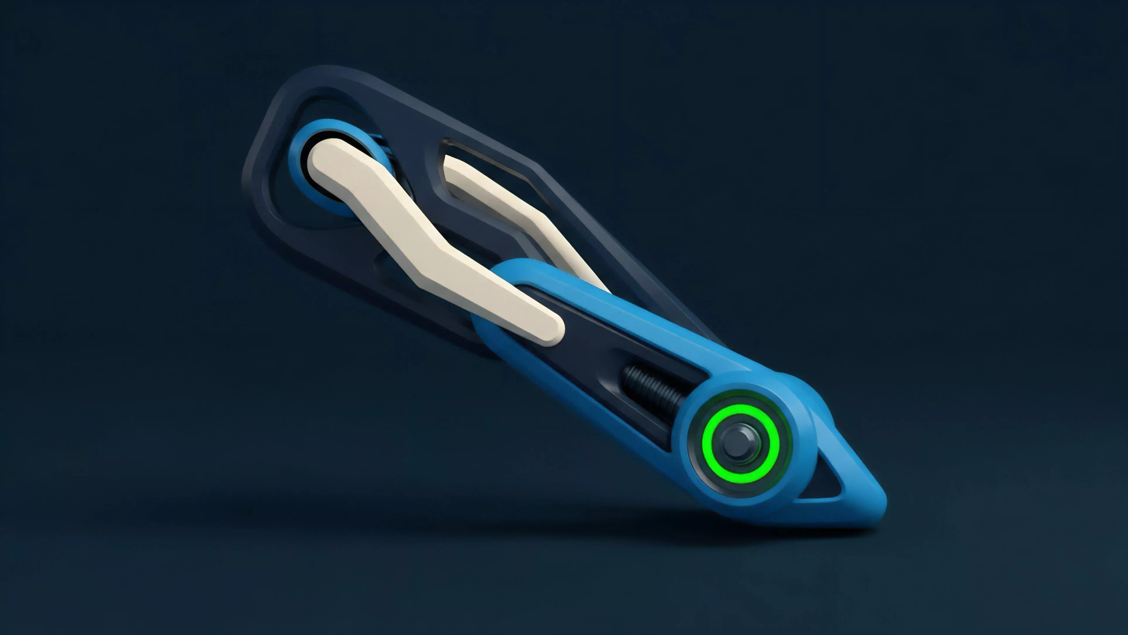 A dynamic mechanical apparatus featuring a dark framework and light blue elements illustrates a complex financial engineering concept.