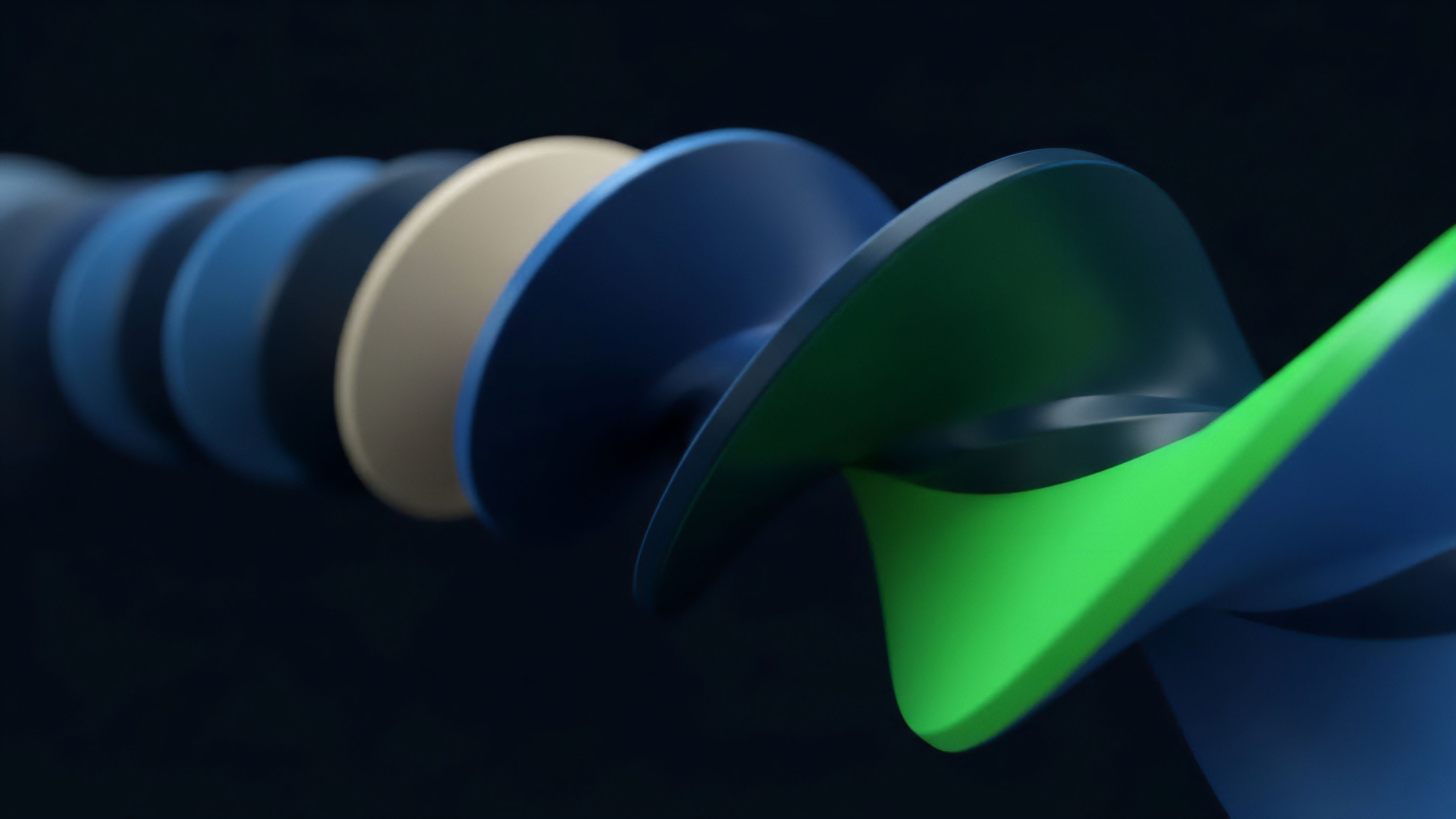 A sharply focused abstract helical form, featuring distinct colored segments of vibrant neon green and dark blue, emerges from a blurred sequence of light-blue and cream layers. This visualization illustrates the continuous flow of algorithmic strategies in decentralized finance DeFi, highlighting the compounding effects of market volatility on leveraged positions. The different layers represent varying risk management components, such as collateralization levels and liquidity pool dynamics within perpetual contract protocols. The dynamic form emphasizes the iterative price discovery mechanisms and the potential for cascading liquidations in high-leverage environments.