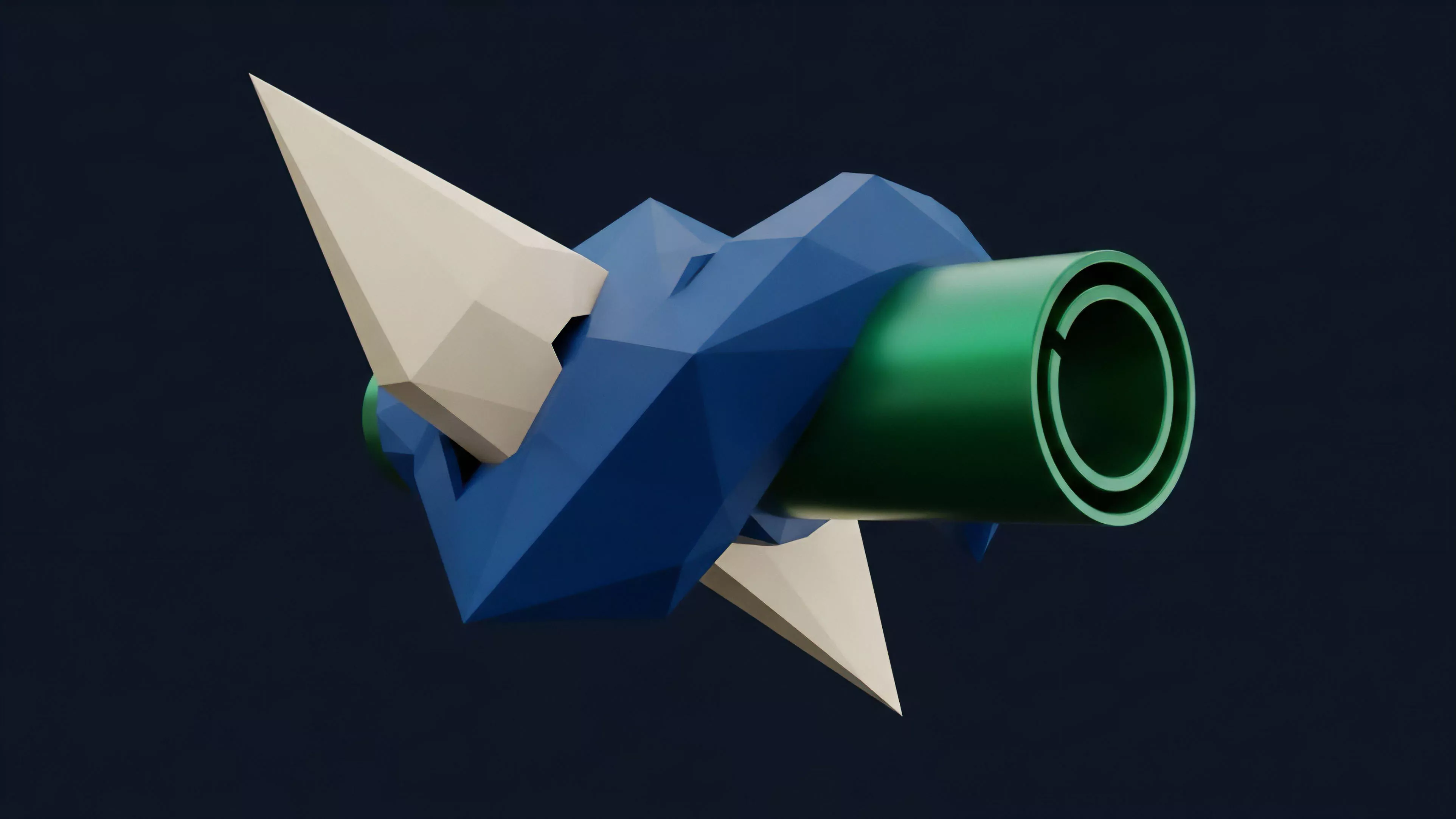 A low-poly visualization of an abstract financial derivative mechanism features a blue faceted core with sharp white protrusions. This structure symbolizes high-risk cryptocurrency options and their inherent smart contract logic. The green cylindrical component represents an execution engine or liquidity pool. The sharp white points illustrate extreme implied volatility and directional bias in a leveraged position, capturing the essence of risk parameterization in high-frequency trading strategies that utilize complex options pricing models. The overall form represents a complex collateralized debt position in decentralized finance.