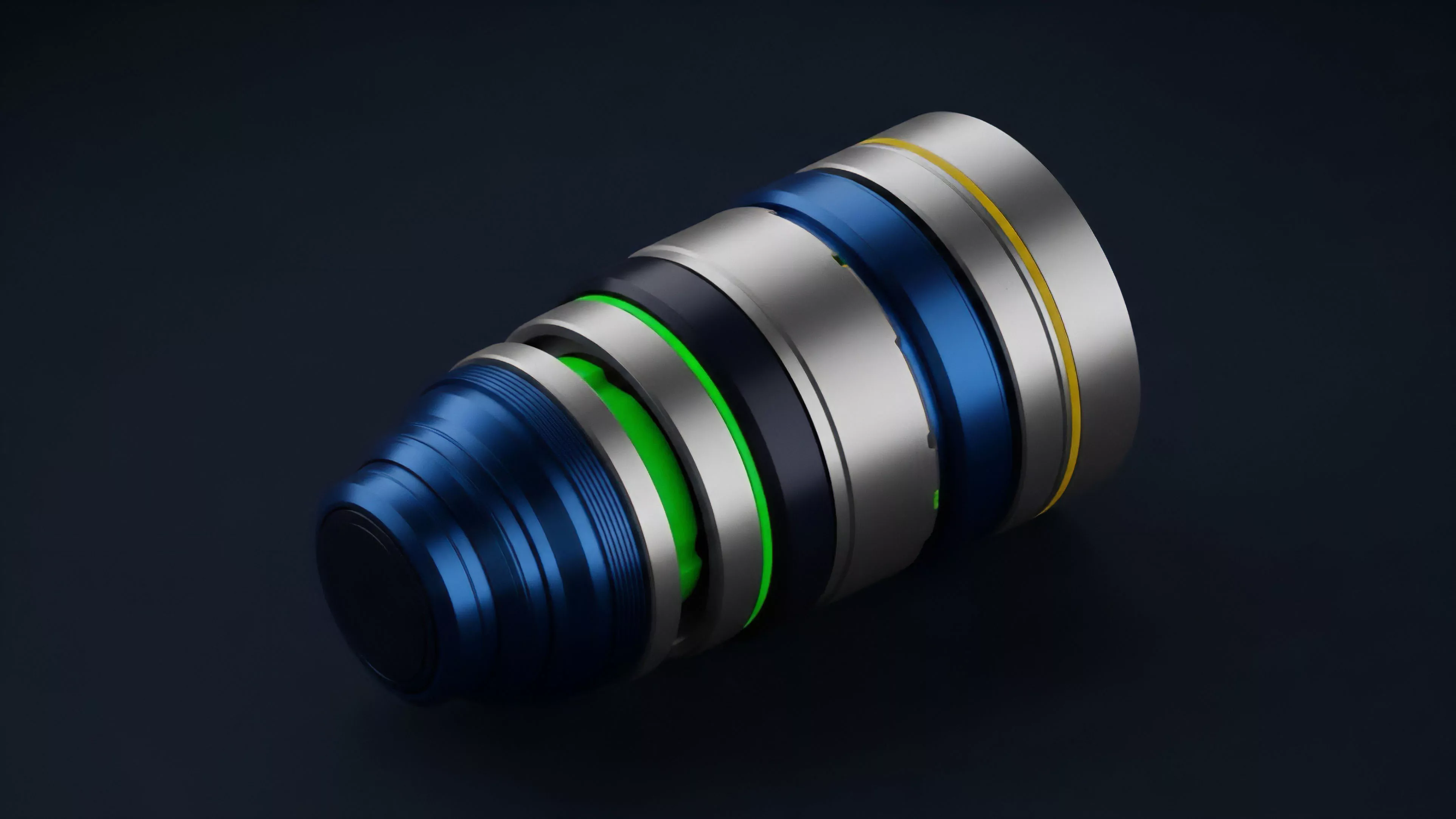A high-fidelity rendering displays a multi-layered, cylindrical object, symbolizing a sophisticated financial instrument like a structured product or crypto derivative. Each distinct ring represents a specific tranche or component of a complex algorithm. The bright green section signifies high-risk yield generation opportunities within a DeFi protocol, while the metallic blue and silver layers represent various collateralization and risk management frameworks. The design illustrates the composability of smart contracts and the interoperability required for efficient decentralized options trading and automated market maker protocols.