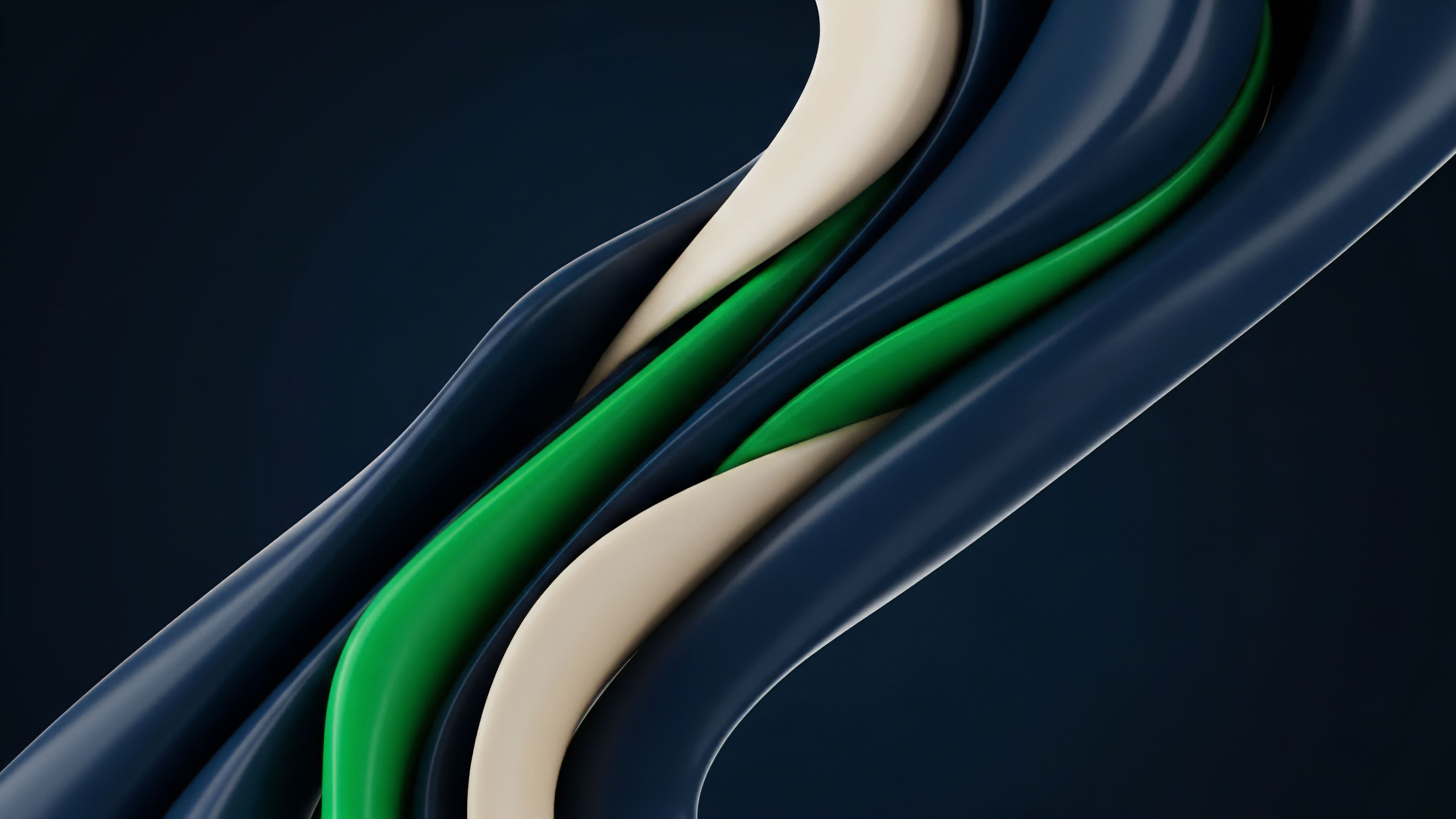 A detailed close-up shows fluid, interwoven structures representing different protocol layers. The composition symbolizes the complexity of multi-layered financial products within decentralized finance DeFi. The central green element represents a high-yield liquidity pool, while the dark blue and cream layers signify underlying smart contract mechanisms and collateralized assets. This intricate arrangement visually interprets complex algorithmic trading strategies, risk-reward profiles, and the interconnected nature of crypto derivatives, illustrating how high-frequency trading interacts with volatility derivatives and settlement layers in modern markets.
