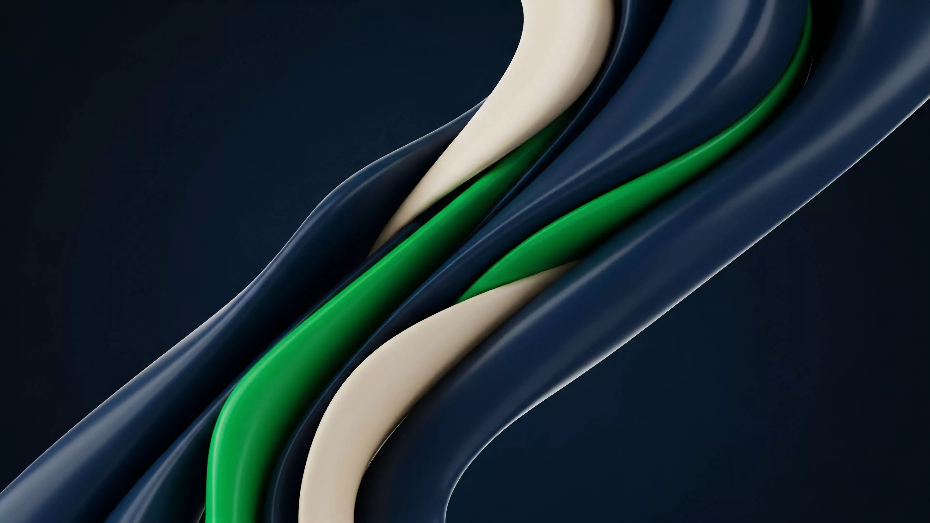 A detailed close-up shows fluid, interwoven structures representing different protocol layers. The composition symbolizes the complexity of multi-layered financial products within decentralized finance DeFi. The central green element represents a high-yield liquidity pool, while the dark blue and cream layers signify underlying smart contract mechanisms and collateralized assets. This intricate arrangement visually interprets complex algorithmic trading strategies, risk-reward profiles, and the interconnected nature of crypto derivatives, illustrating how high-frequency trading interacts with volatility derivatives and settlement layers in modern markets.