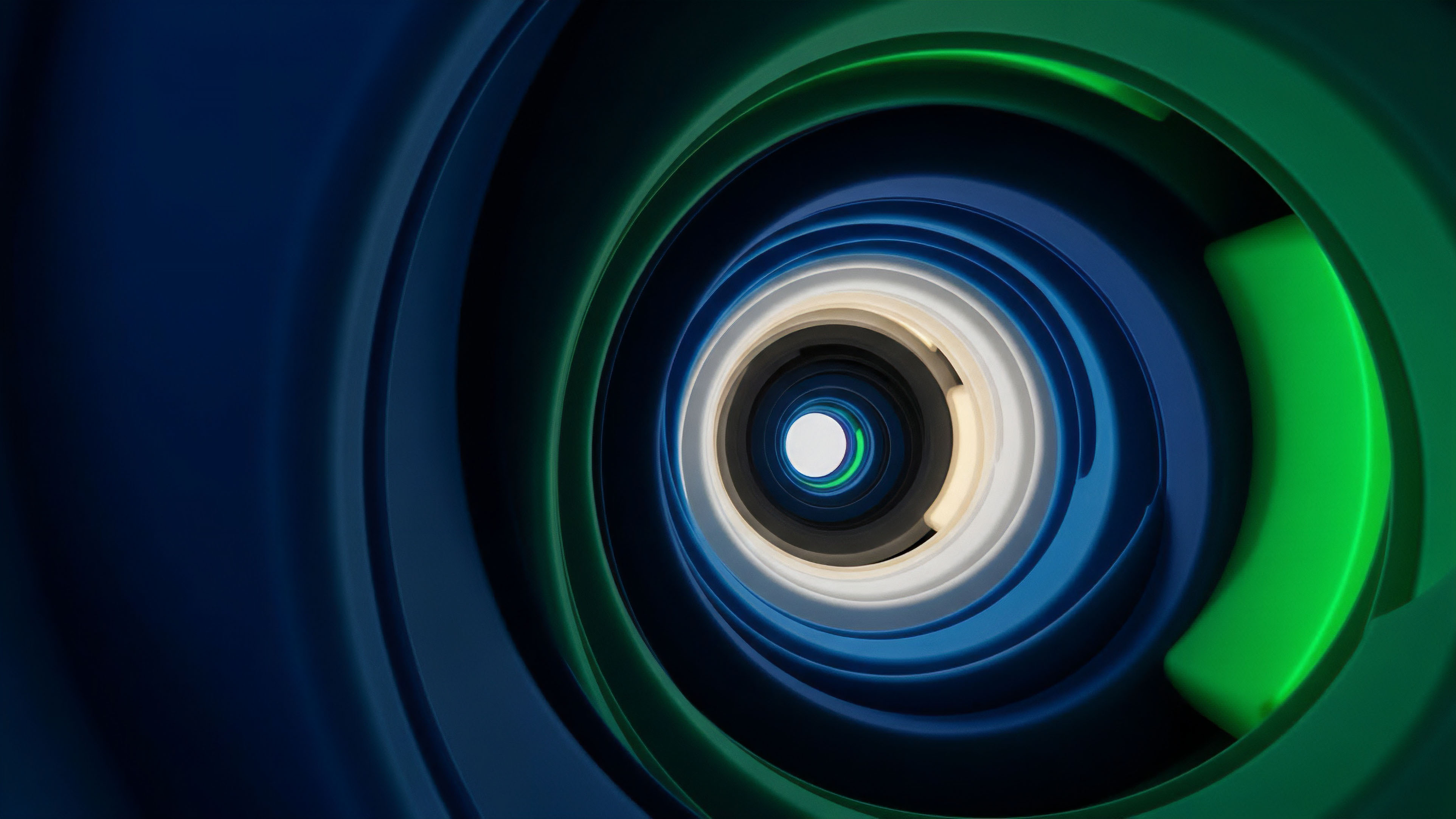 A series of concentric rings in blue, green, and white creates a dynamic vortex effect, symbolizing the complex market microstructure of financial derivatives and decentralized exchanges. The layering represents varying levels of order book depth or tranches within a collateralized debt obligation. The flow toward the center visualizes the high-frequency transaction throughput through Layer 2 scaling solutions, where liquidity provisioning and arbitrage opportunities are continuously executed. This abstract visualization captures the volatility skew and slippage dynamics inherent in complex algorithmic trading strategies.