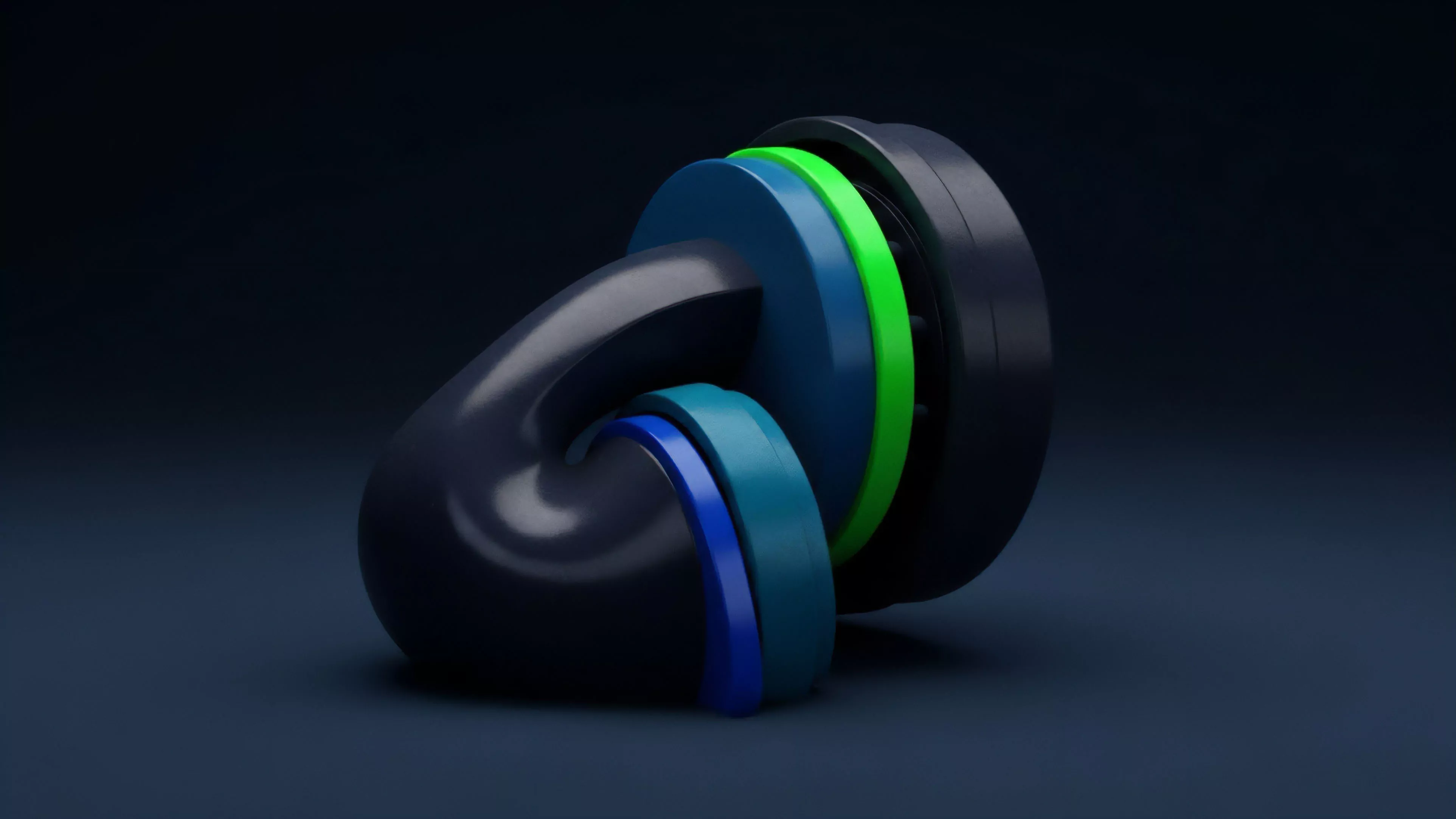 A dark, sinuous form represents the complex flow of data and liquidity within a decentralized finance DeFi protocol. The structure visualizes the intricate layers of a synthetic asset creation mechanism, where different asset classes are represented by the stacked rings. The vibrant green and blue layers symbolize diverse collateralization pools and yield farming strategies. This abstract design emphasizes the composability of modern derivatives platforms, where algorithmic trading engines execute based on dynamic risk management parameters and smart contract logic.