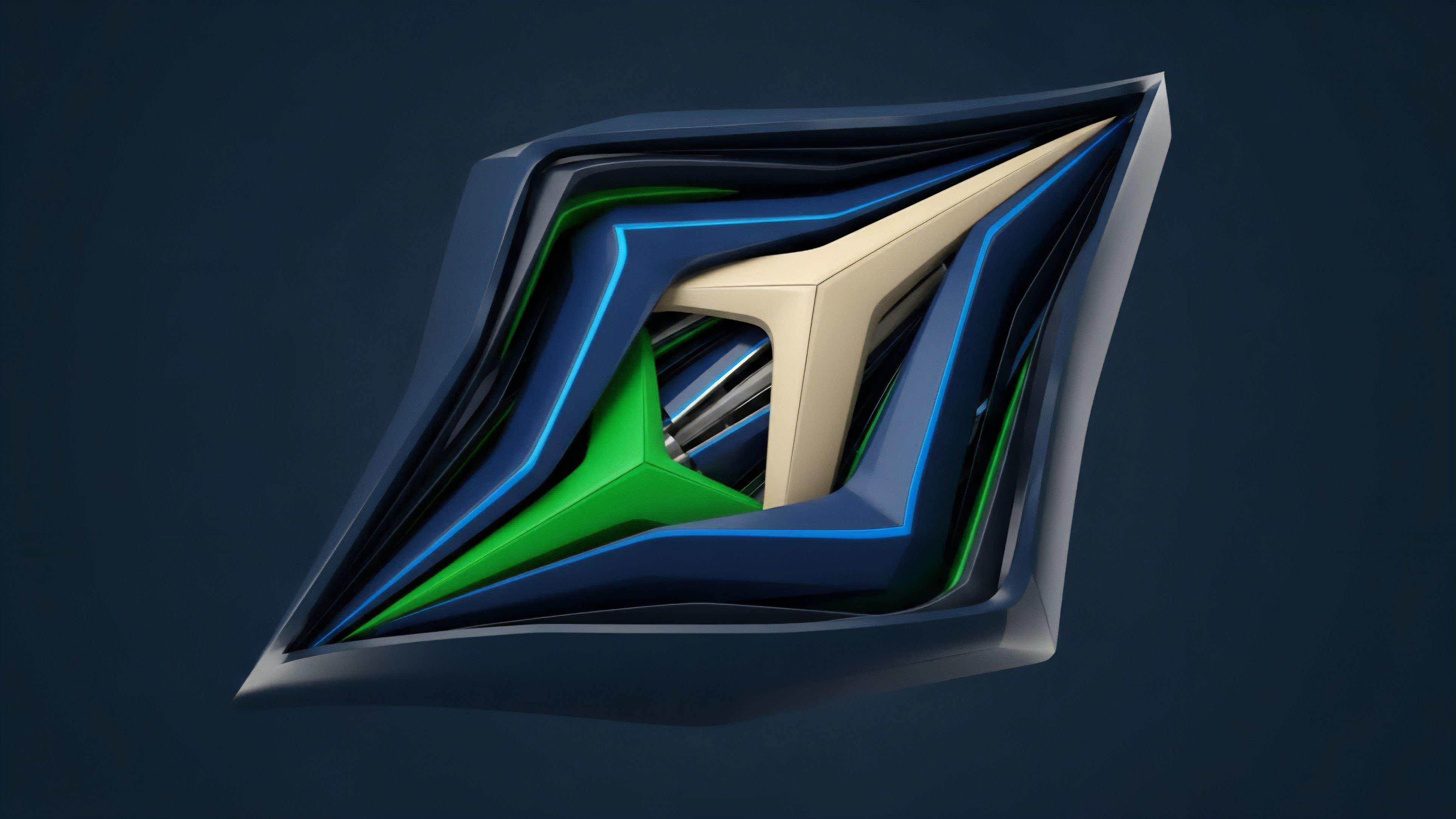 A stylized, high-tech emblem featuring layers of dark blue and green with luminous blue lines converging on a central beige form. The dynamic, multi-layered composition visually represents the intricate structure of exotic options and structured financial products. The energetic flow symbolizes high-frequency trading algorithms and the continuous calculation of implied volatility. This visualization captures the complexity inherent in decentralized finance protocols and risk-neutral valuation. The central structure can be interpreted as a core smart contract governing automated market making processes.