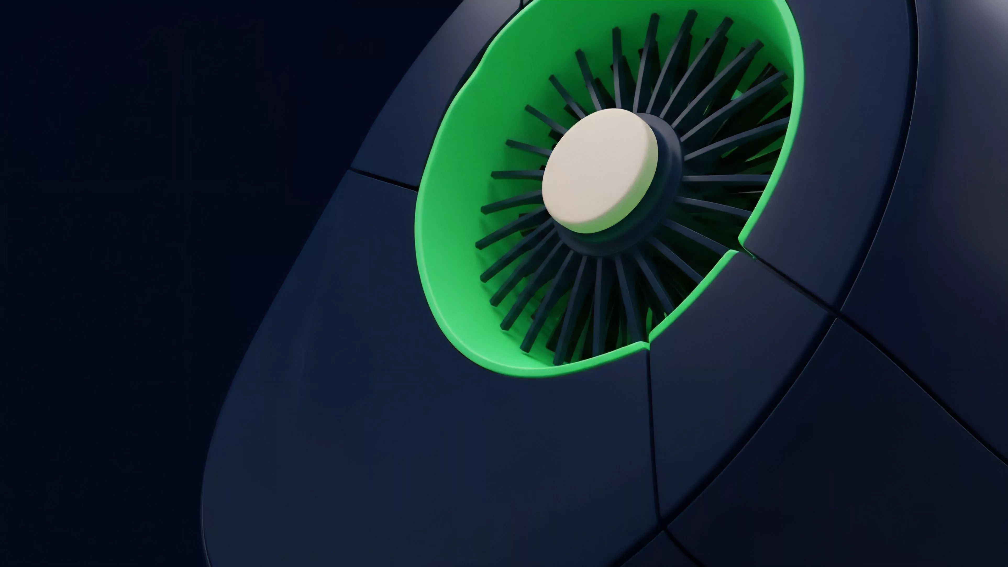 A visual metaphor for a high-frequency algorithmic trading engine, symbolizing the core mechanism for processing volatility arbitrage strategies within decentralized finance infrastructure. The prominent green circular component represents yield generation and liquidity provision in options derivatives markets. The complex internal blades metaphorically represent the constant flow of market data feeds and smart contract execution. The segmented external structure signifies the modularity of structured product protocols and decentralized autonomous organization governance in a Web3 ecosystem, emphasizing precision in automated risk management.