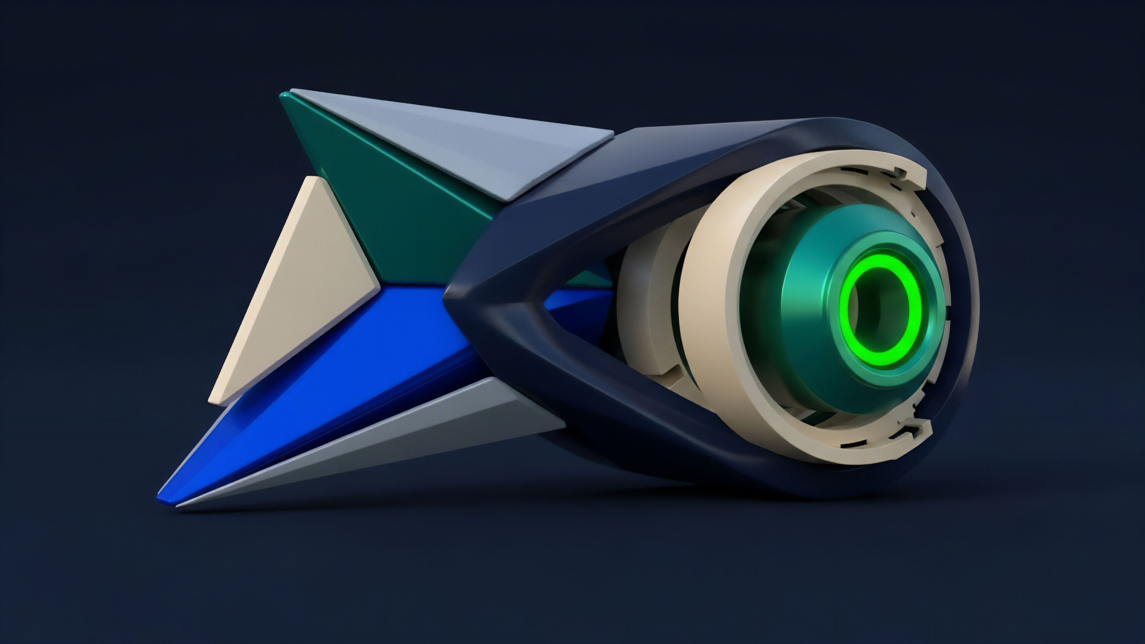 A futuristic device representing an advanced algorithmic execution engine for decentralized finance. The multi-faceted geometric structure symbolizes complex financial derivatives and synthetic assets managed by smart contracts. The eye-like lens represents market microstructure monitoring and real-time oracle data feeds. This system facilitates portfolio rebalancing and risk parameter adjustments based on options pricing models. The glowing green light indicates live execution and successful yield optimization in high-frequency trading strategies.