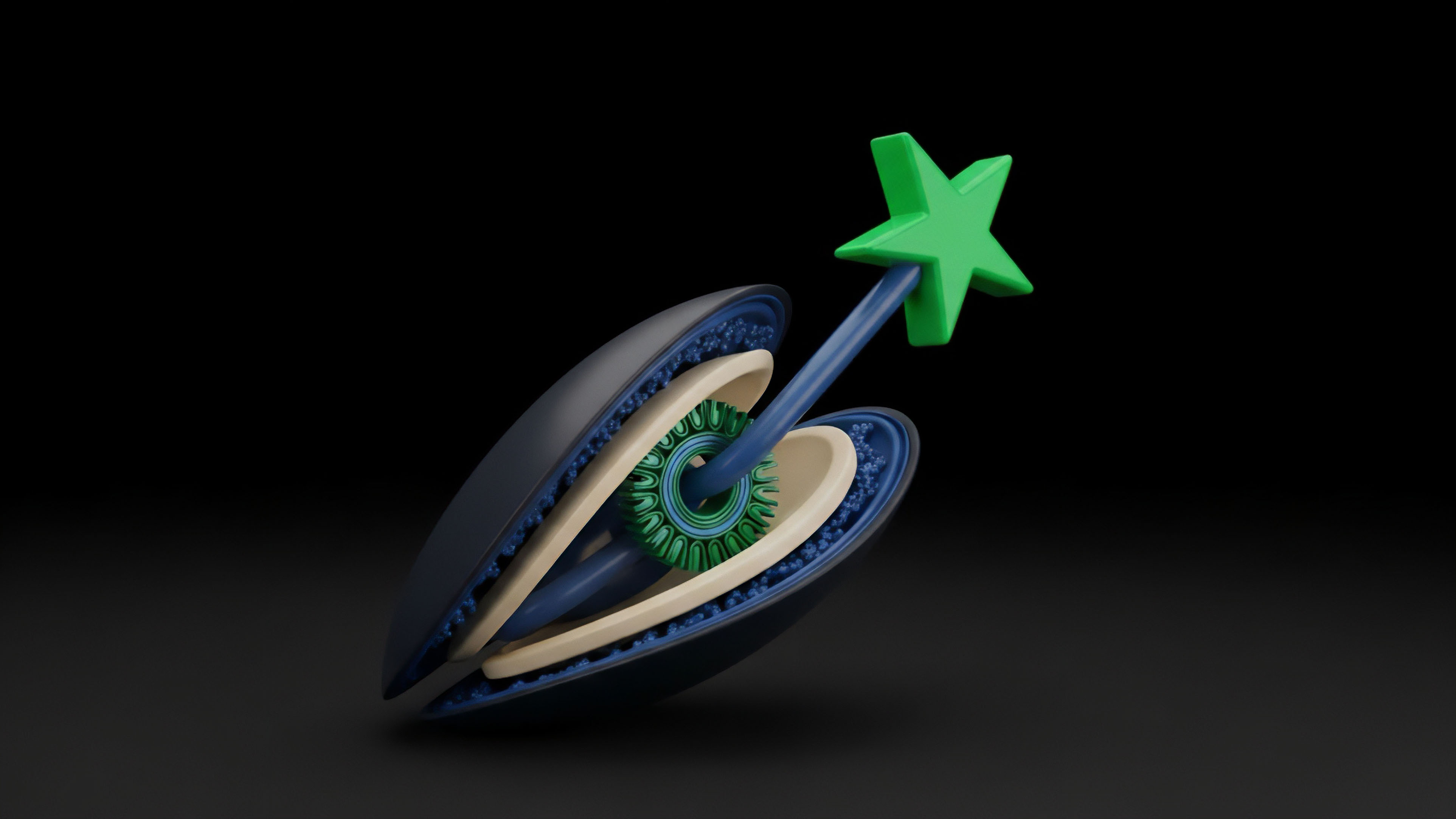 A stylized rendering illustrates the internal architecture of a decentralized finance DeFi derivative contract. The pod-like exterior represents the asset's containment structure, while inner layers symbolize various risk tranches within a collateralized debt obligation CDO. The central green gear mechanism signifies the automated market maker AMM and smart contract logic, which process transactions and manage collateralization. A blue rod with a green star acts as an execution trigger, representing value extraction or yield generation through efficient liquidity provision in a perpetual futures contract. This visualizes the complex, multi-layered mechanisms of a robust protocol.