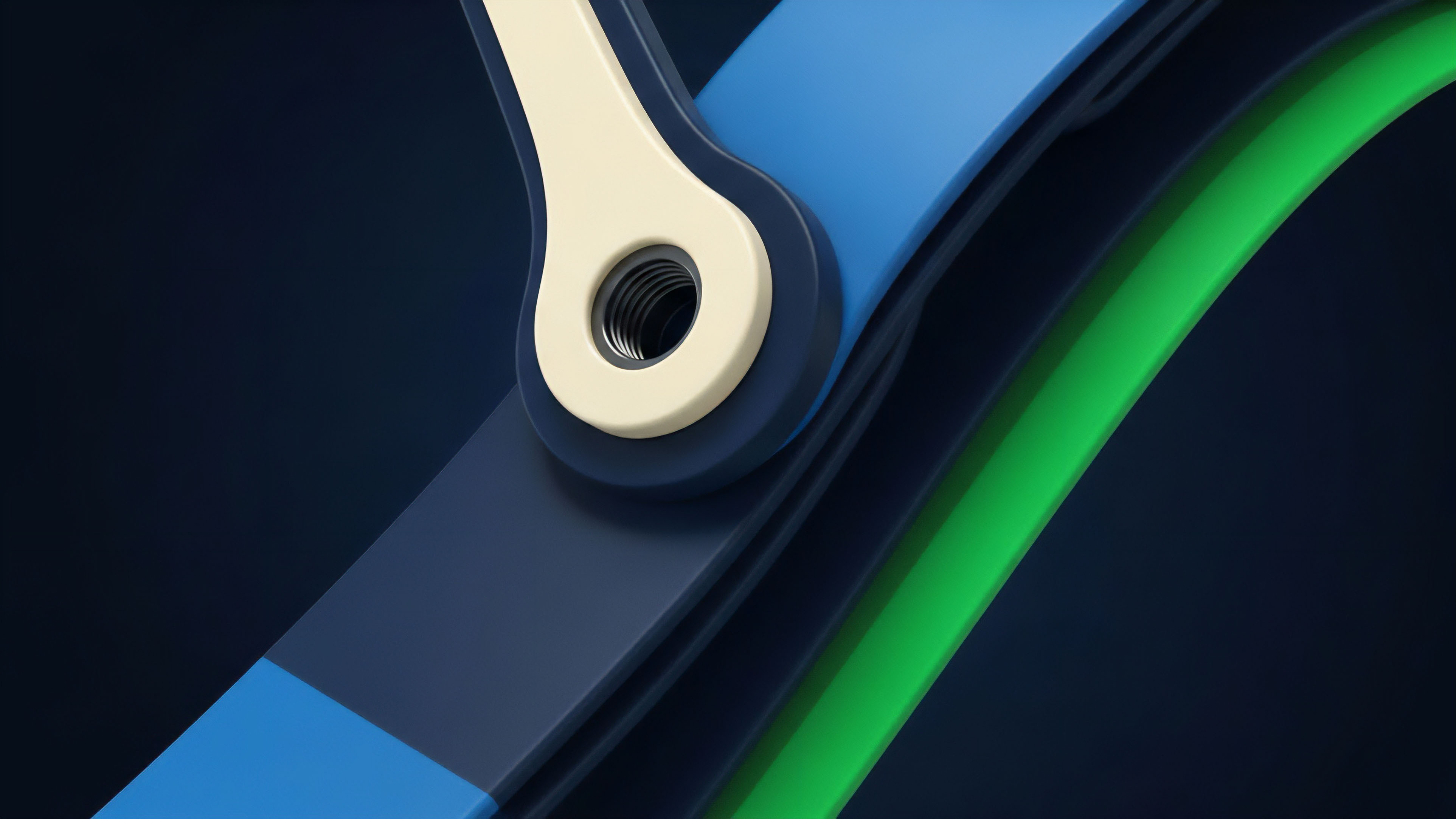 A technical rendering of layered bands joined by a pivot point represents a complex financial derivative structure. The different colored layers symbolize distinct risk tranches in a decentralized finance DeFi protocol stack. The central mechanical component functions as a smart contract logic and settlement mechanism, governing the collateralization ratios and leverage applied to a perpetual swap or options chain. This visual metaphor illustrates the interconnectedness of liquidity provision and asset correlations within algorithmic trading systems. It provides insight into managing systemic risk and implied volatility in a structured product environment.