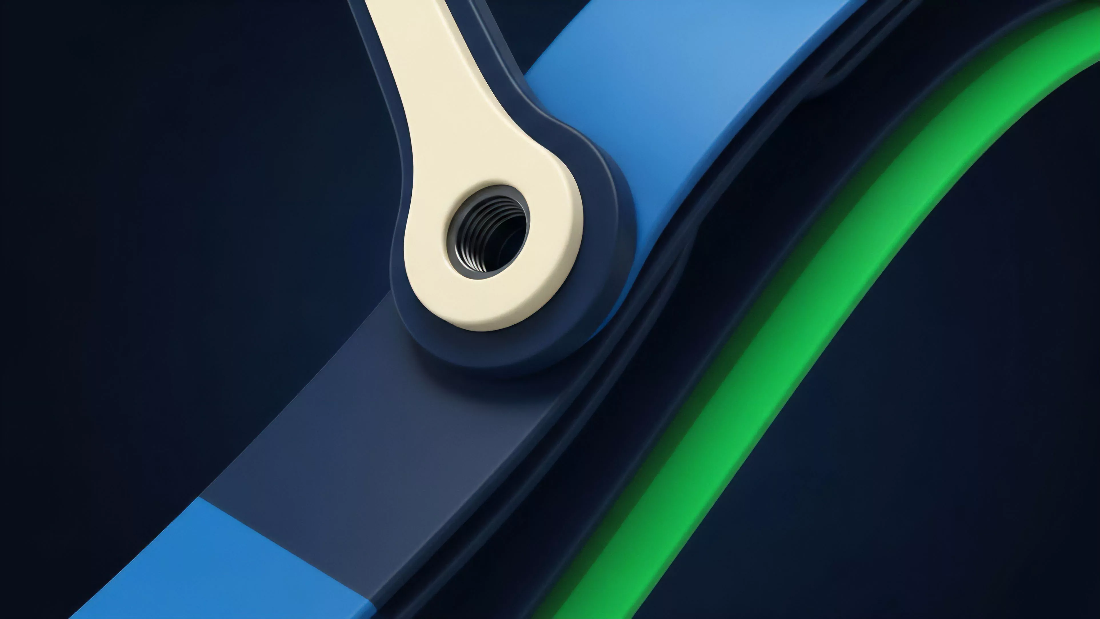 A technical rendering of layered bands joined by a pivot point represents a complex financial derivative structure. The different colored layers symbolize distinct risk tranches in a decentralized finance DeFi protocol stack. The central mechanical component functions as a smart contract logic and settlement mechanism, governing the collateralization ratios and leverage applied to a perpetual swap or options chain. This visual metaphor illustrates the interconnectedness of liquidity provision and asset correlations within algorithmic trading systems. It provides insight into managing systemic risk and implied volatility in a structured product environment.