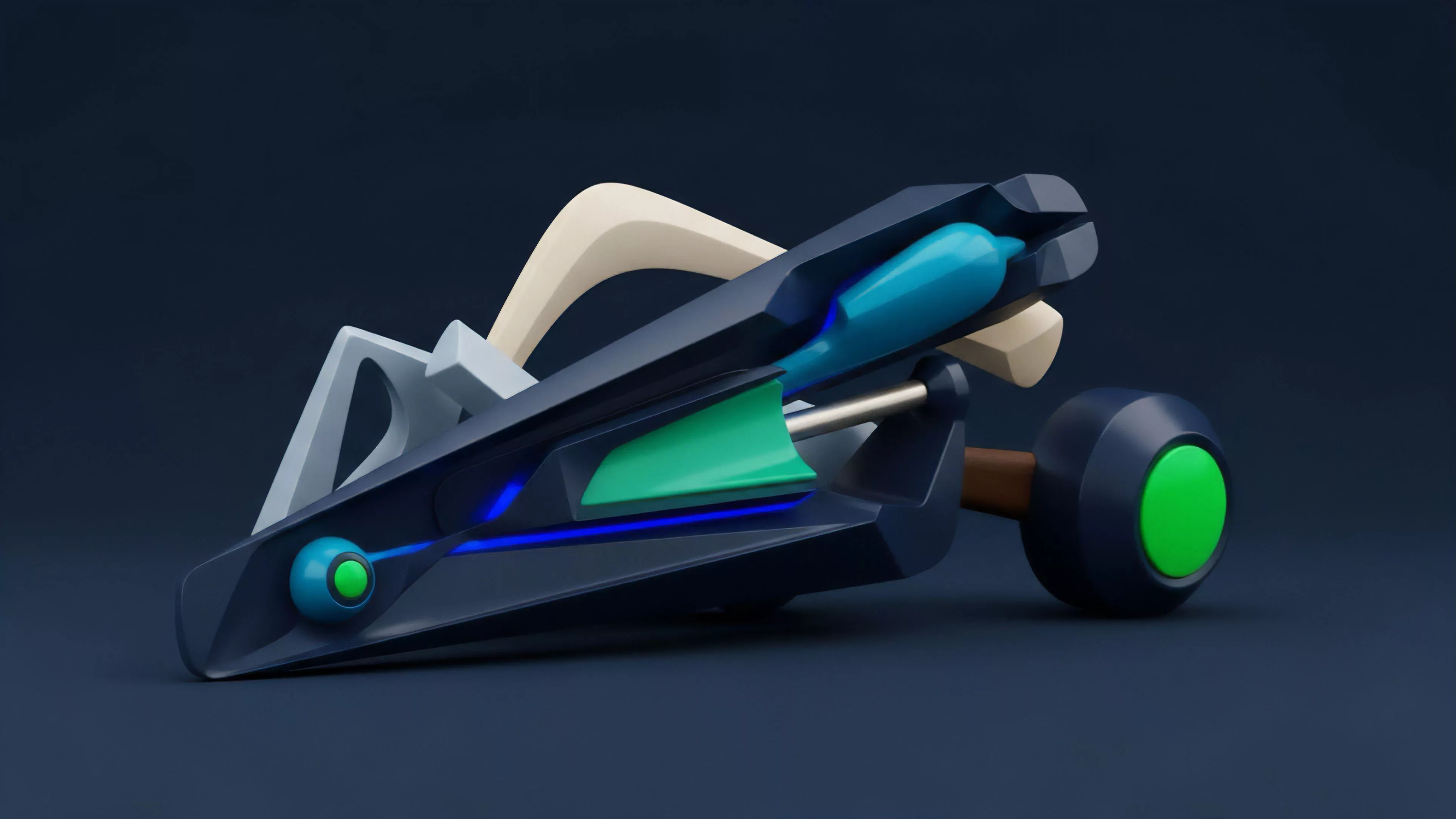 A stylized, dark blue mechanical structure illustrates a complex smart contract architecture within a decentralized finance ecosystem.