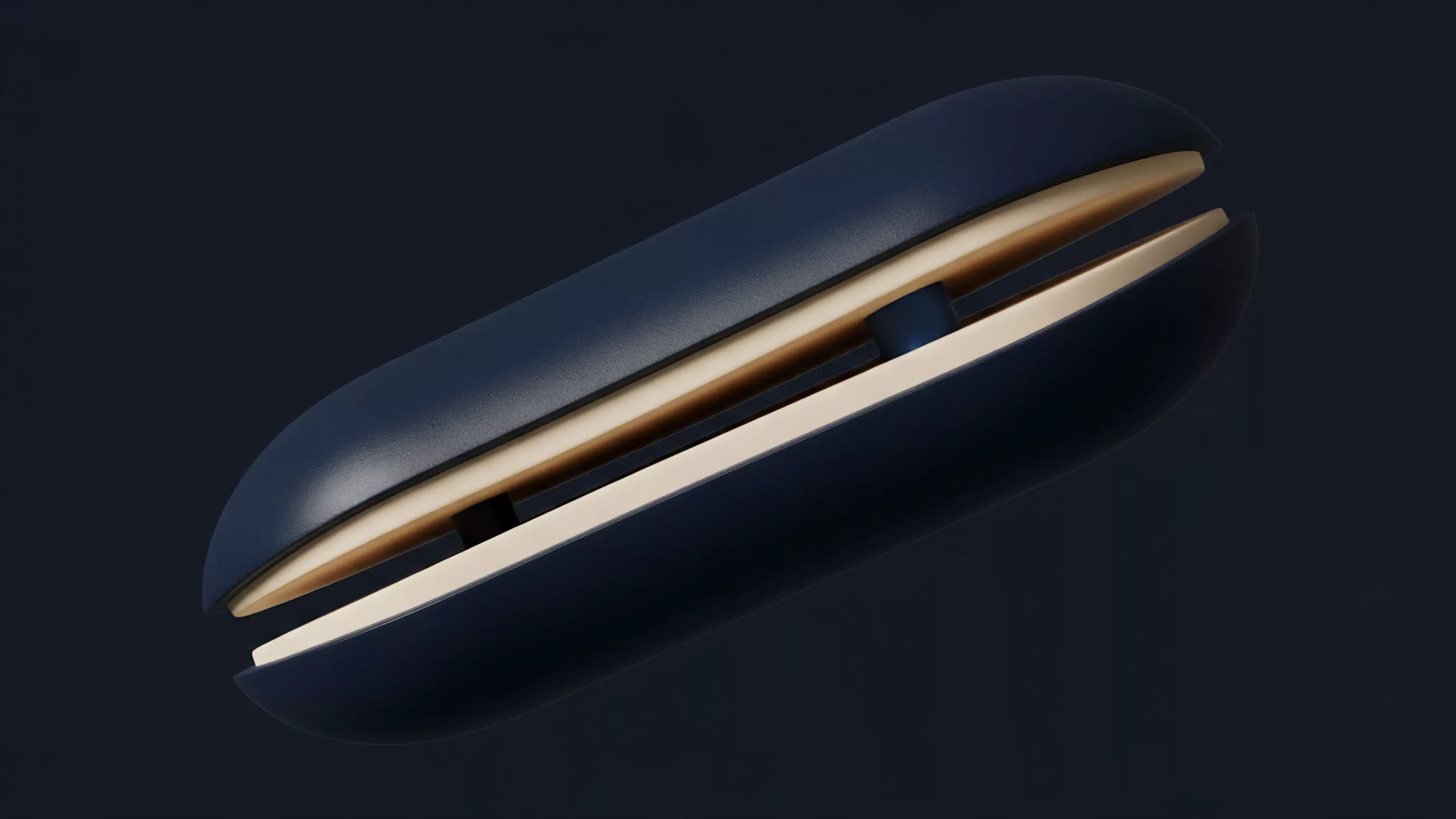 A futuristic, navy blue, sleek device with a gap revealing a light beige interior mechanism. This visual metaphor represents the core mechanics of a decentralized exchange, specifically visualizing the bid-ask spread. The separation illustrates market friction and slippage within liquidity pools, where price discovery occurs between the two sides of a trade. The inner components represent the underlying tokenized assets and the automated market maker algorithm calculating arbitrage opportunities, reflecting order book depth. This structure represents the intrinsic volatility and risk associated with perpetual futures and options trading.