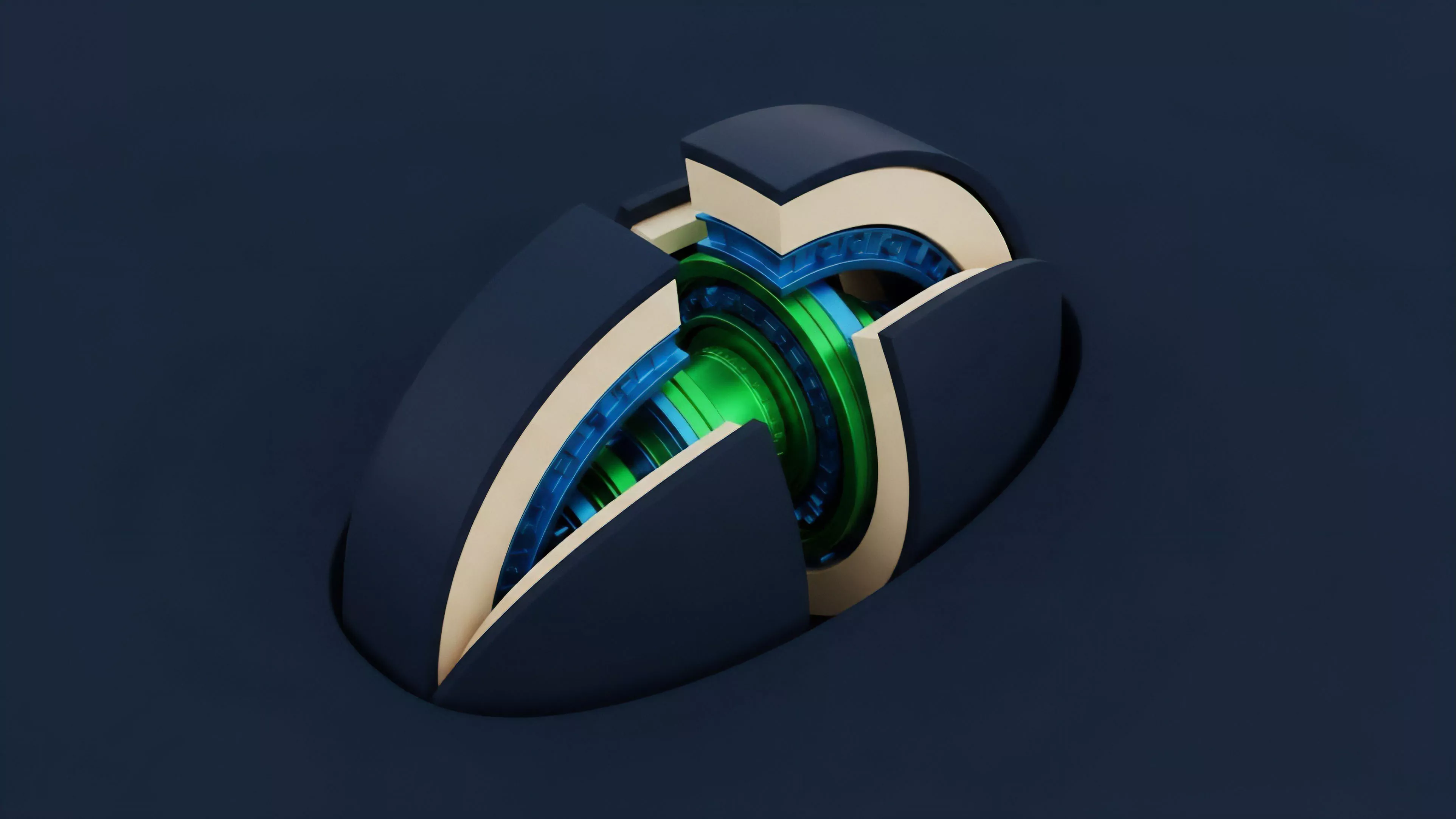 A cutaway visualization reveals the intricate layers of a sophisticated financial instrument. The external casing represents the user interface, shielding the complex smart contract architecture within. Internal components, illuminated in green and blue, symbolize the core collateralization ratio and funding rate mechanism of a decentralized perpetual swap. The layered design illustrates a multi-component risk engine essential for liquidity pool dynamics and maintaining protocol health in options trading environments. This architecture manages margin requirements and executes automated derivatives valuation.
