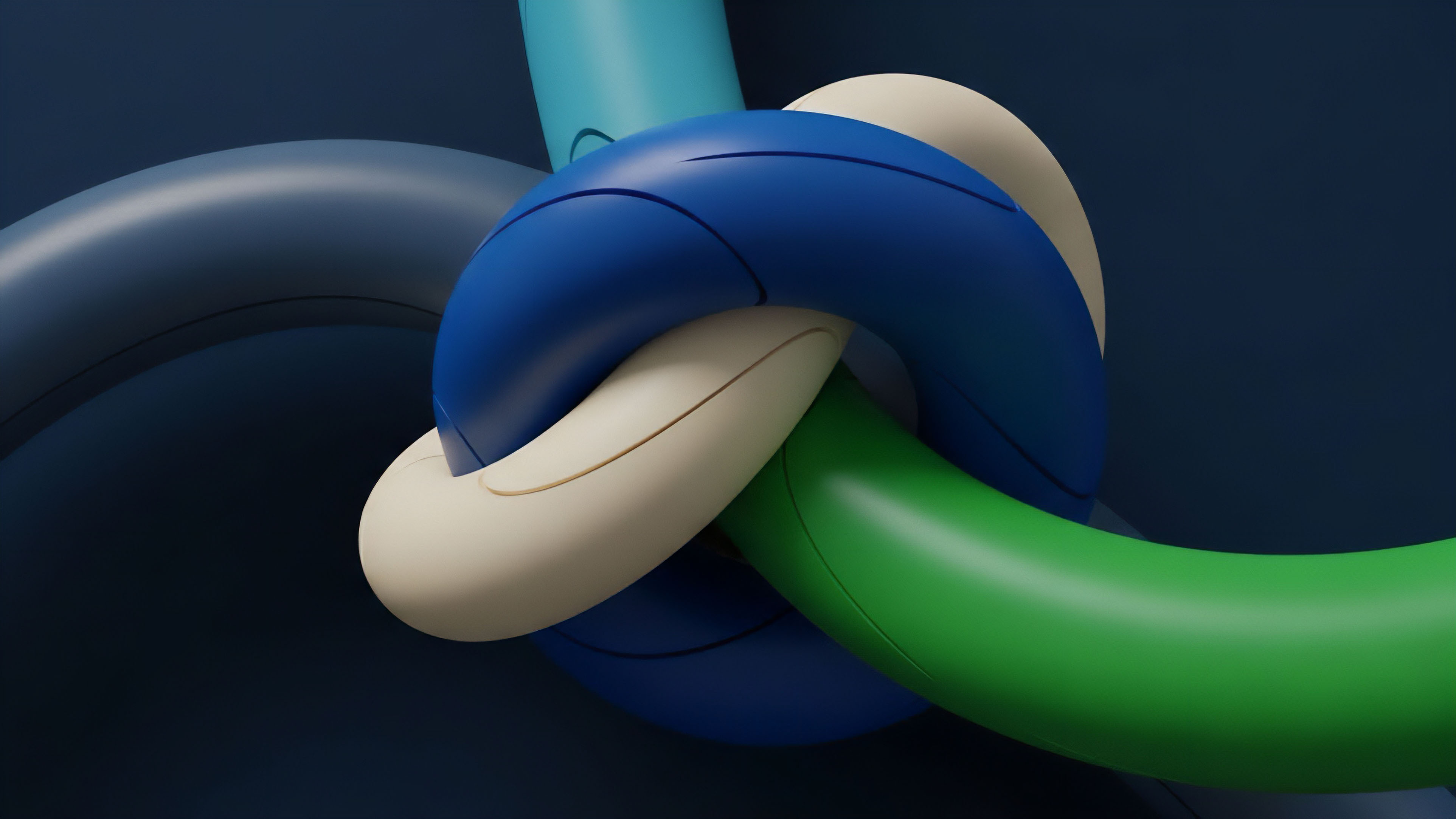 A complex abstract knot of smooth, rounded tubes in dark blue, green, and beige depicts the intricate nature of interconnected financial instruments. This visual metaphor represents smart contract composability in decentralized finance, where various liquidity aggregation protocols intertwine. The over-under structure illustrates complex collateralization requirements and cross-chain settlement dependencies. It visualizes the high leverage and derivative complexity in structured products, emphasizing the importance of precise risk assessment within interconnected financial ecosystems.