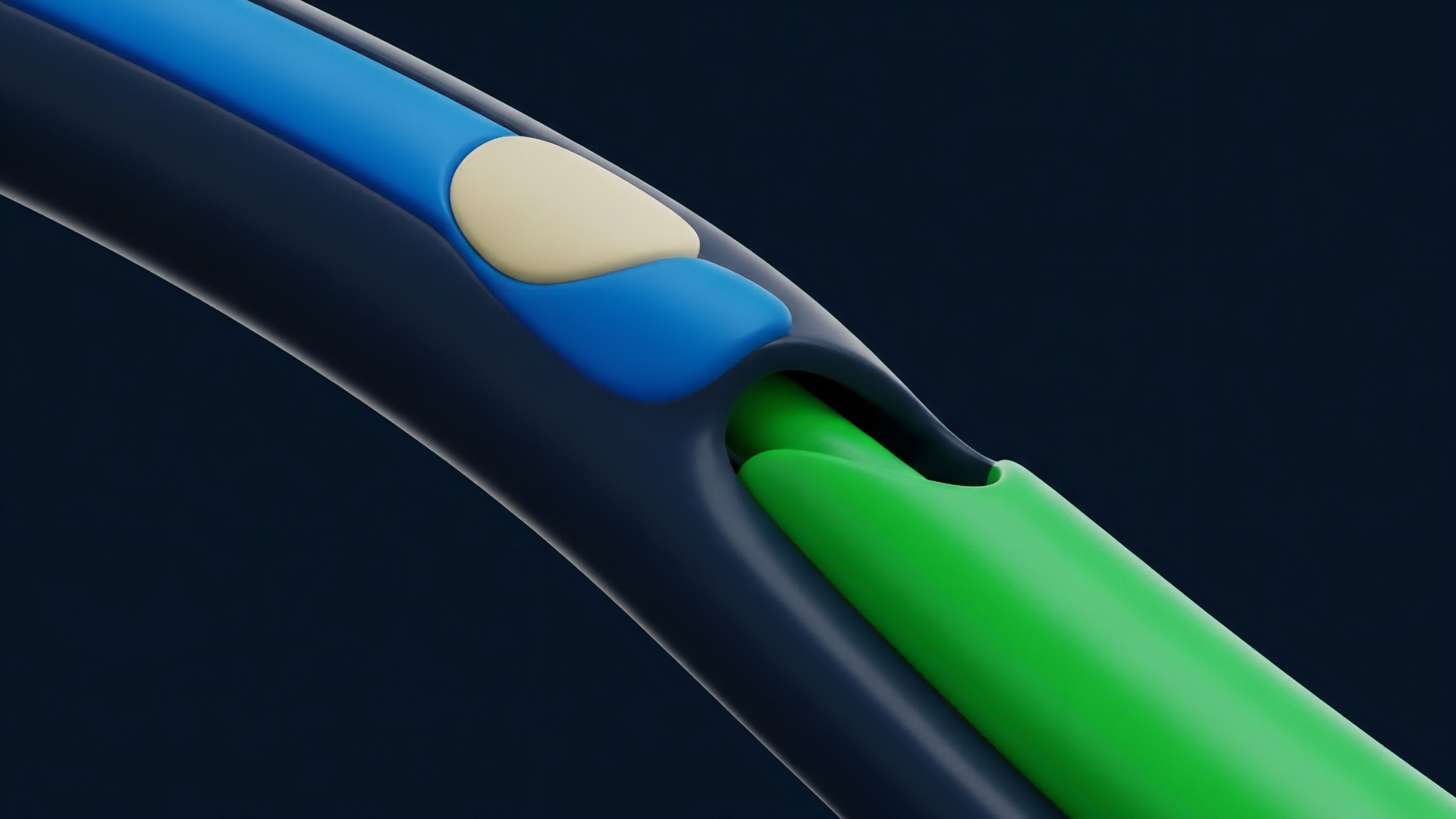 A layered composition portrays a complex financial structured product within a DeFi framework. A dark protective wrapper encloses a core mechanism where a light blue layer holds a distinct beige component, potentially representing specific risk tranches or synthetic asset derivatives. A bright green element, signifying underlying collateral or liquidity provisioning, flows through the structure. This visualizes automated market maker AMM interactions and smart contract logic for yield aggregation.
