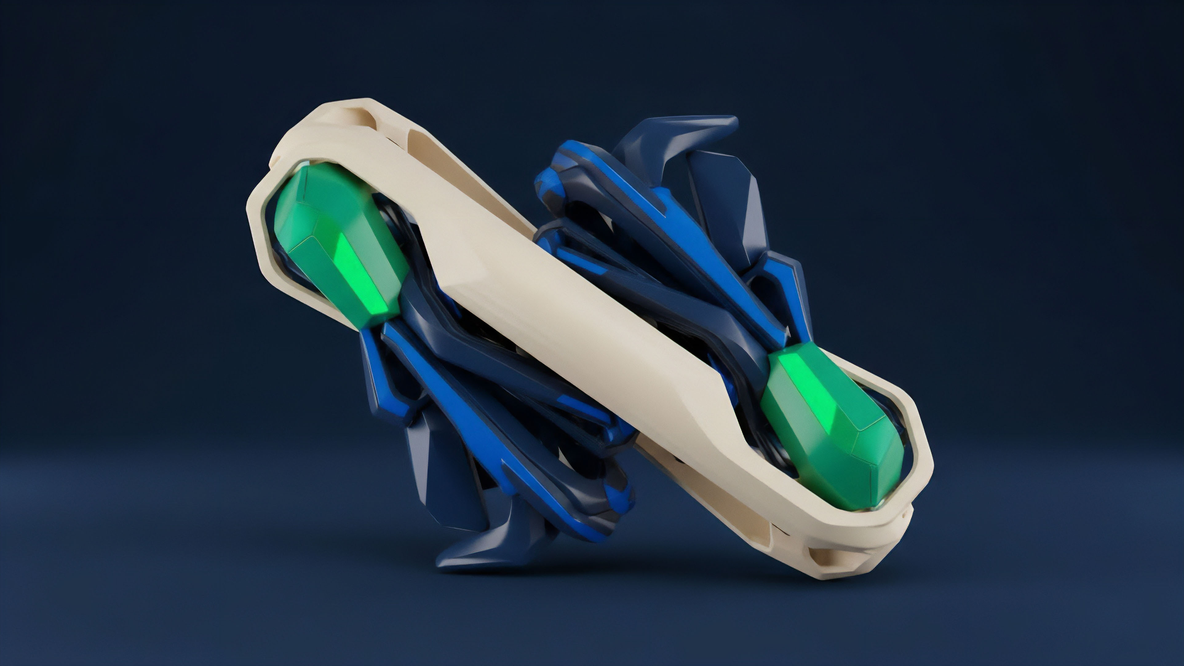 A stylized rendering of a high-tech collateralized debt position mechanism within a decentralized finance protocol. The structure visualizes the intricate interplay between deposited collateral assets green faceted gems and the underlying smart contract logic blue internal components. The outer frame represents the governance framework or oracle-fed data validation layer, while the complex inner structure manages automated market maker functions and liquidity pools, emphasizing interoperability and risk management in a modern crypto ecosystem.