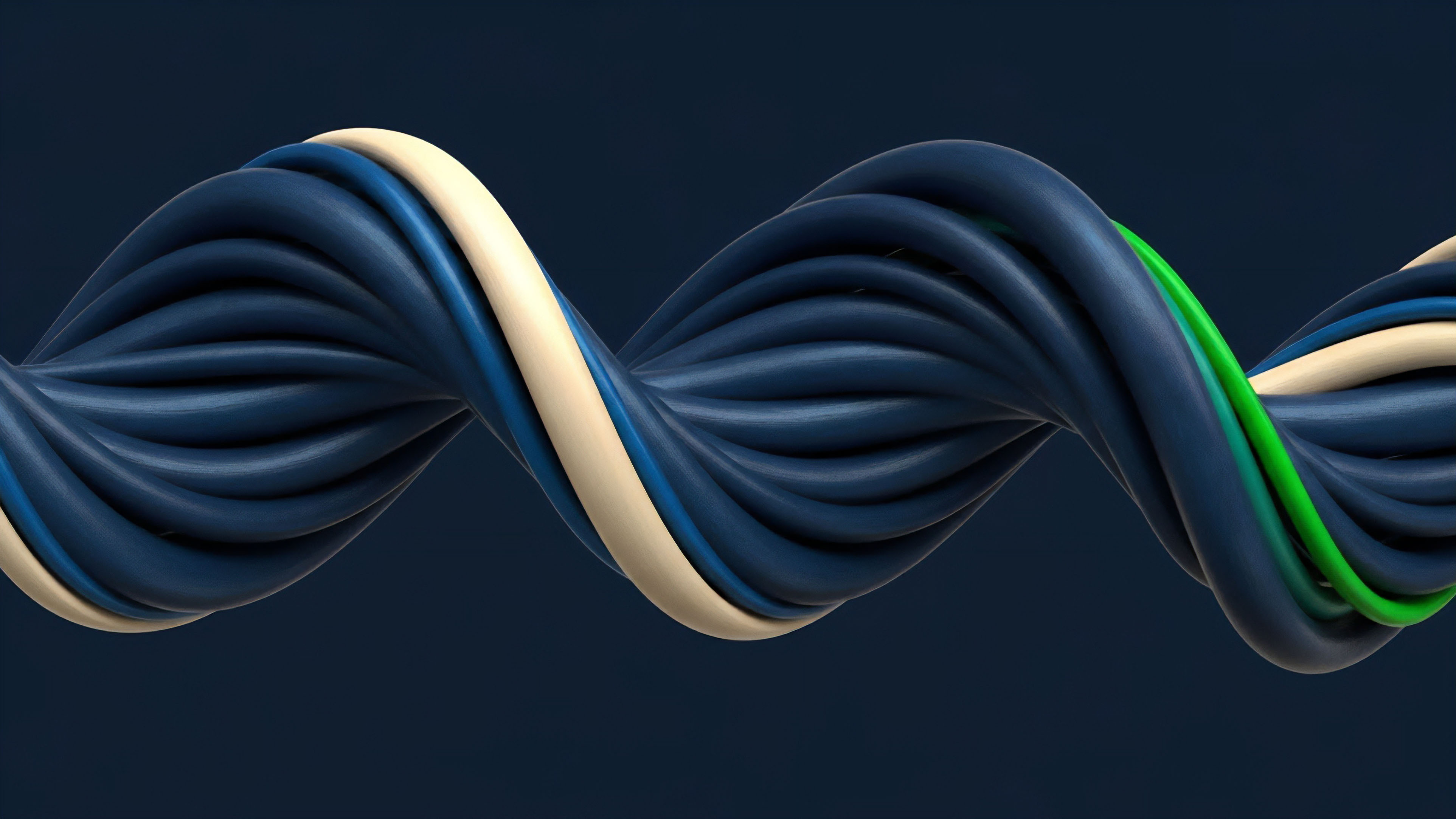 A high-resolution visualization portraying a complex structured product within Decentralized Finance. The intertwined blue strands represent the primary collateralized debt position, while lighter strands denote stable assets or low-volatility components like stablecoins. The bright green strands highlight high-risk, high-volatility assets, symbolizing specific options strategies or high-yield tokenomic structures. This bundling illustrates asset correlation and interconnected risk exposure inherent in complex financial derivatives. The twisting form captures the volatility and market dynamics of synthetic assets within a liquidity pool.
