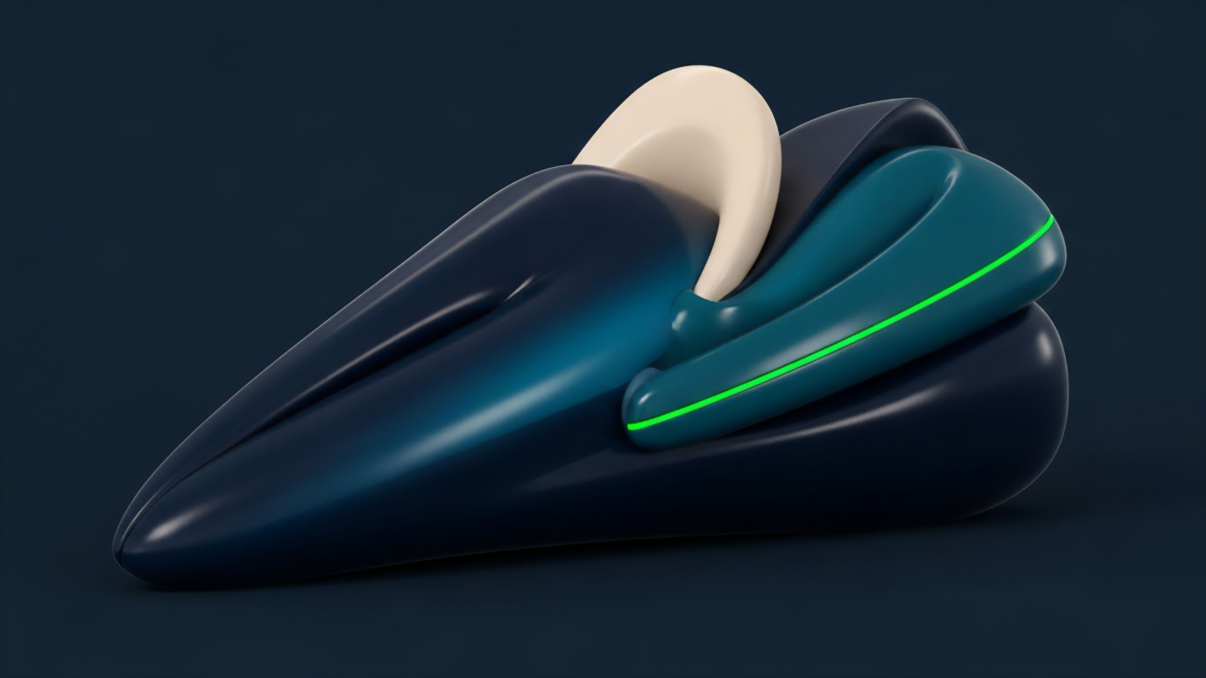 A smooth, futuristic form shows interlocking components. The dark blue base holds a lighter U-shaped piece, representing the complex structure of synthetic assets. The neon green line symbolizes the real-time data flow in a decentralized finance DeFi environment. This design reflects how structured products are built through collateralization and smart contract execution for yield aggregation in a liquidity pool, requiring precise risk management within a decentralized autonomous organization framework. The layers illustrate a sophisticated financial engineering approach for asset tokenization and portfolio diversification.