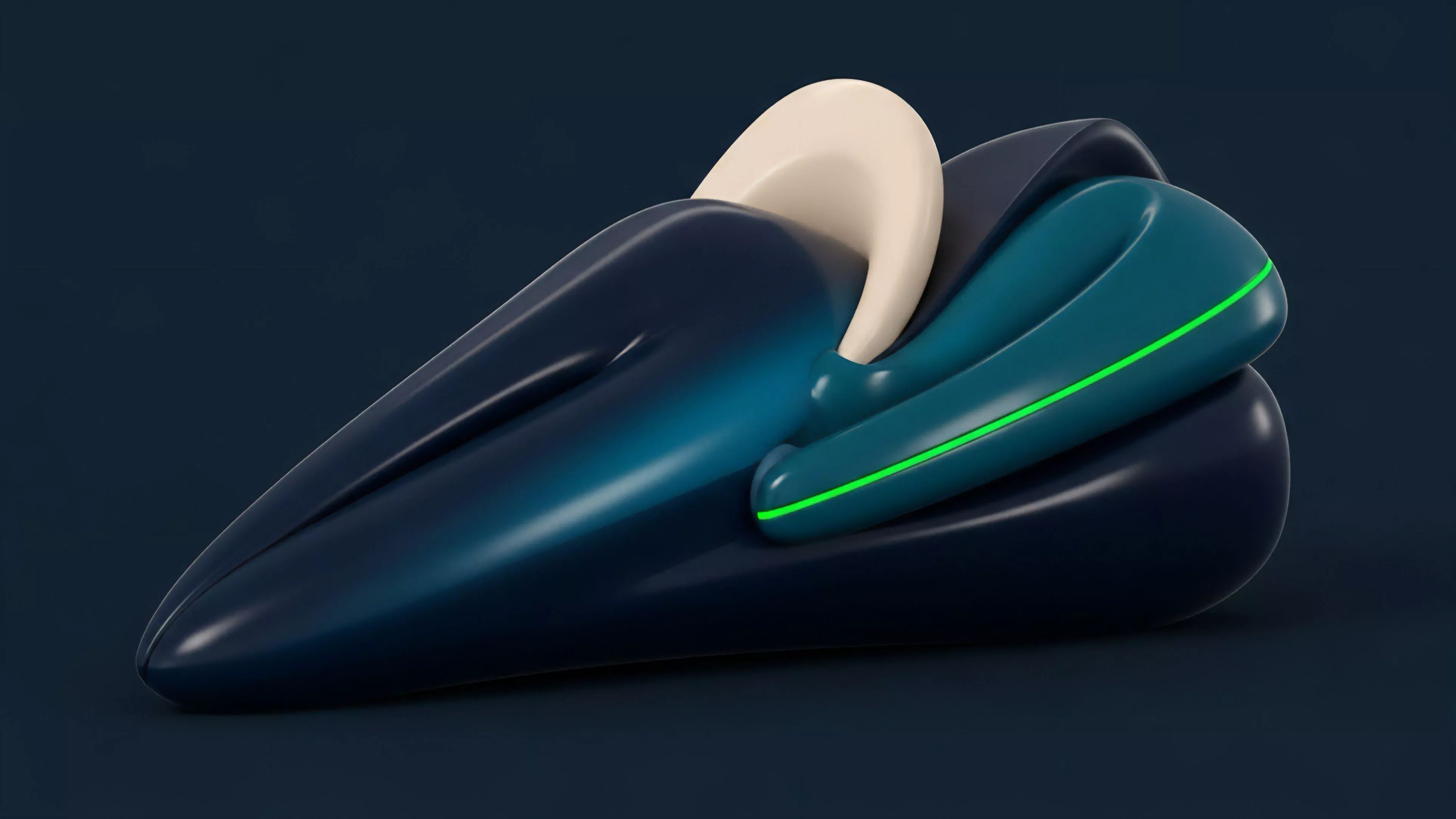 A smooth, futuristic form shows interlocking components. The dark blue base holds a lighter U-shaped piece, representing the complex structure of synthetic assets. The neon green line symbolizes the real-time data flow in a decentralized finance DeFi environment. This design reflects how structured products are built through collateralization and smart contract execution for yield aggregation in a liquidity pool, requiring precise risk management within a decentralized autonomous organization framework. The layers illustrate a sophisticated financial engineering approach for asset tokenization and portfolio diversification.