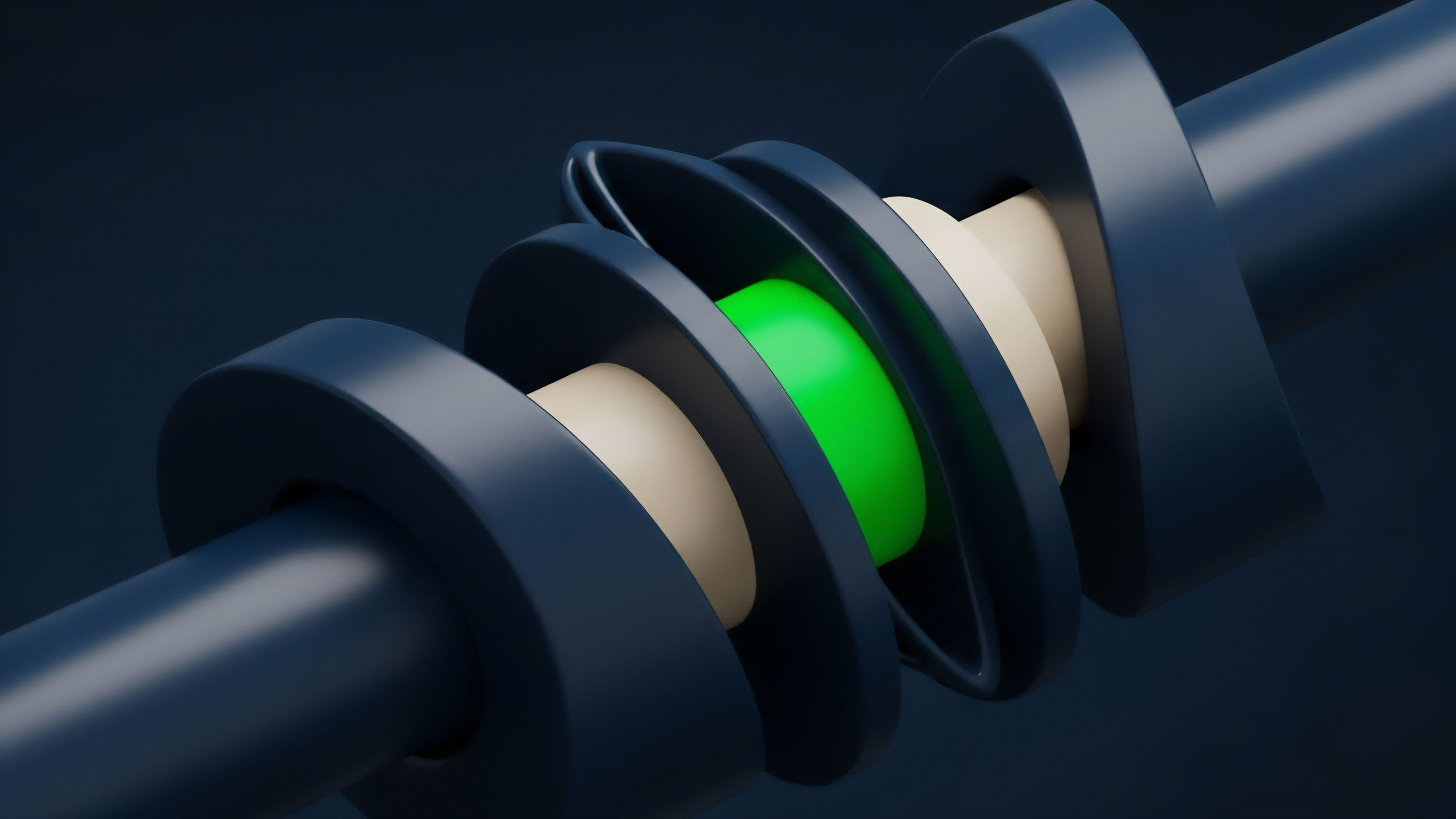 A detailed abstract visualization presents a multi-layered mechanical assembly on a central axle, representing a sophisticated decentralized finance DeFi protocol. The bright green core symbolizes high-yield collateral assets locked within a collateralized debt position CDP. Surrounding dark blue and beige elements represent flexible risk mitigation layers, including dynamic funding rates, oracle price feeds, and liquidation mechanisms. This structure visualizes how smart contracts secure systemic stability in derivatives markets, abstracting and managing portfolio risk across multiple asset classes while preventing impermanent loss for liquidity providers. The design reflects the intricate balance required for high-leverage trading on decentralized exchanges.