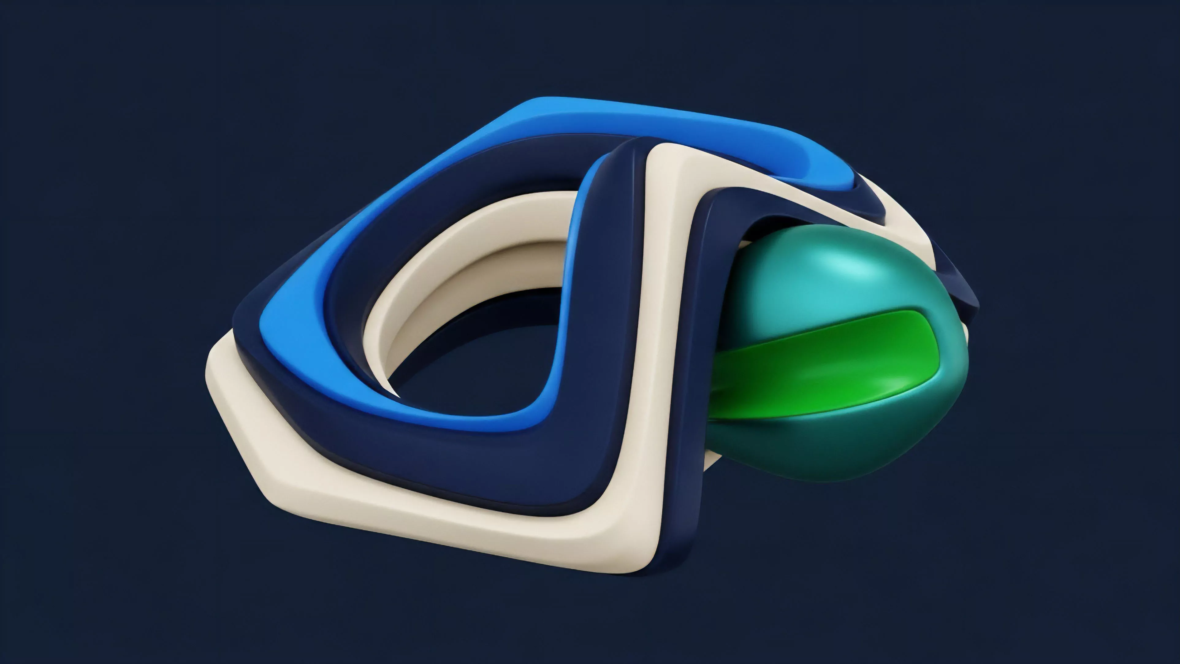 Abstract layered structures in blue and white/beige wrap around a teal sphere with a green segment, symbolizing a complex synthetic asset or yield aggregation protocol. The intricate layers represent different risk tranches within a structured product or collateral requirements for a decentralized financial derivative. This configuration illustrates market correlation and the interconnected nature of liquidity protocols and options chains. The central sphere signifies the underlying asset or core liquidity pool, emphasizing cross-chain interoperability and volatility dynamics within the tokenomics framework.