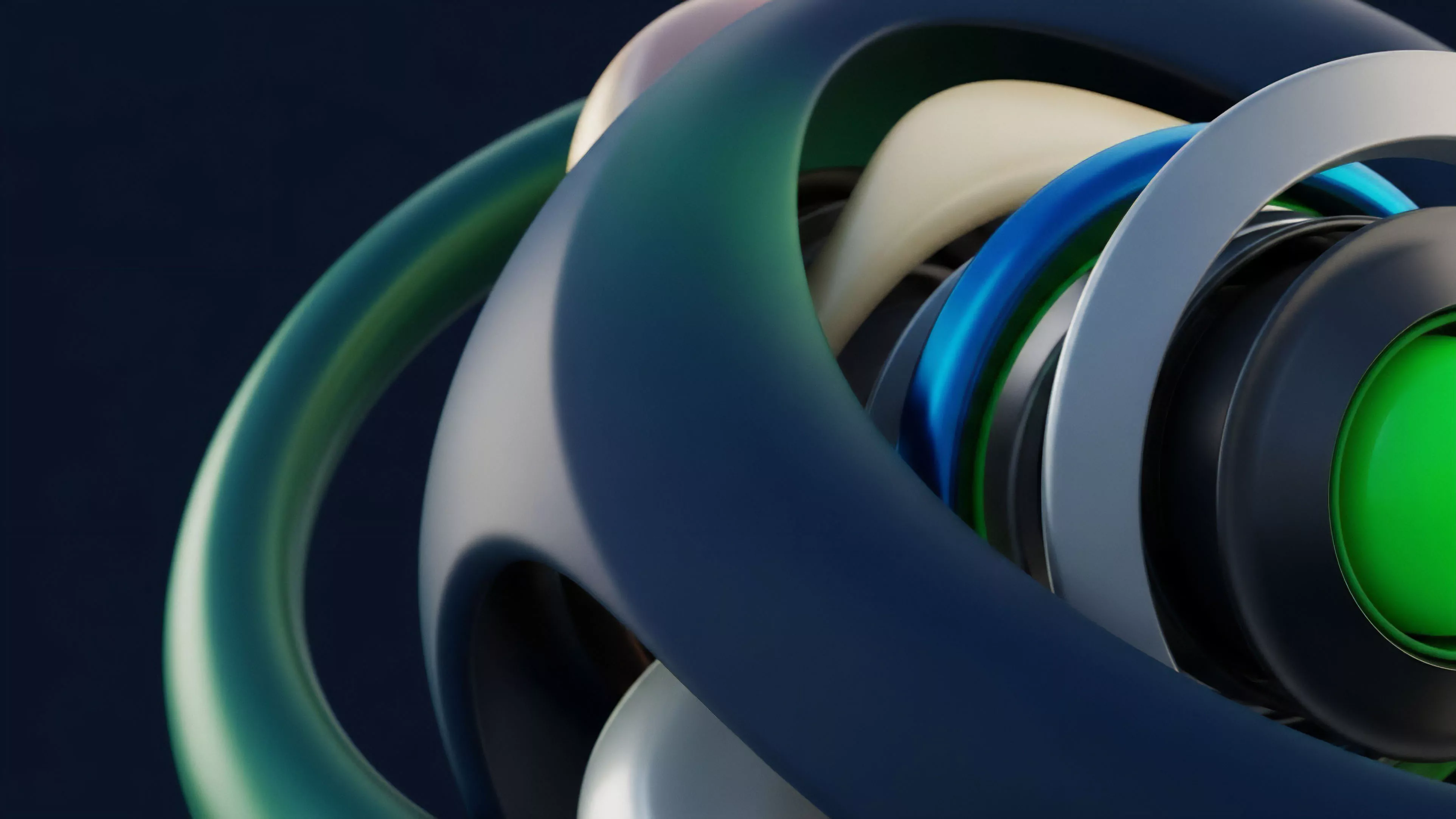 A complex arrangement of interlocking, toroid-like shapes in various colors represents layered financial instruments in decentralized finance. The structure visualizes how composable protocols create nested derivatives and collateralized debt positions. The intricate design highlights the compounding risks inherent in these interconnected systems, where volatility shocks can lead to cascading liquidations and systemic risk. The bright green core symbolizes high-yield opportunities and underlying liquidity pools that sustain the entire structure.