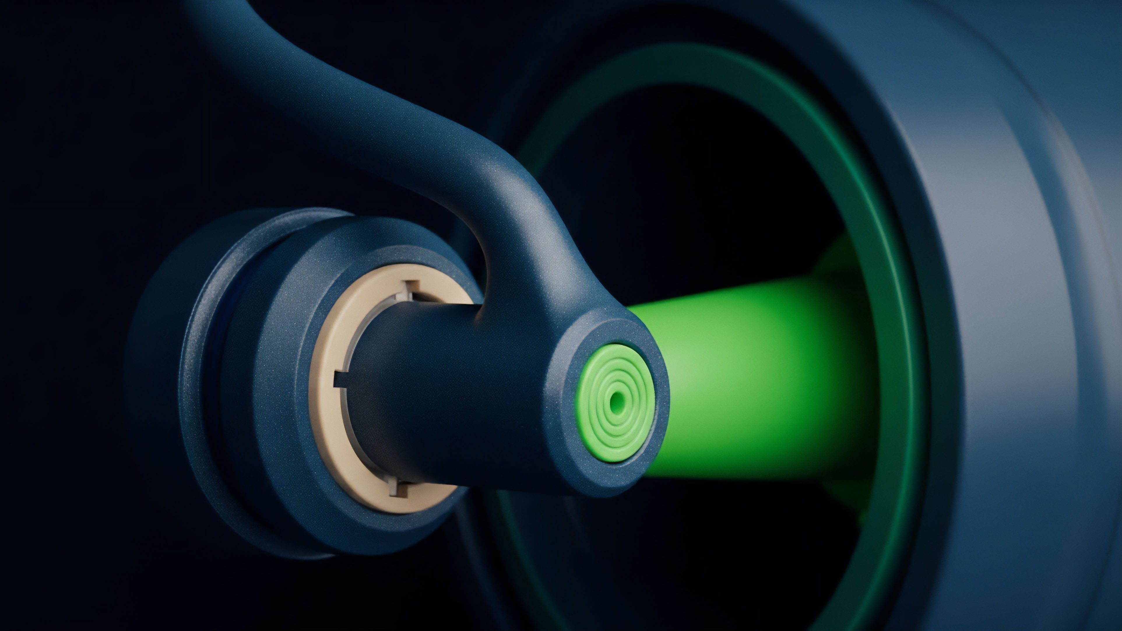 A dark blue, structurally complex component represents a financial derivative protocol's architecture. The glowing green element signifies a stream of on-chain data or asset flow, possibly illustrating a concentrated liquidity position being utilized in a decentralized exchange. The design suggests a non-linear process, reflecting the complexity of options trading and collateralization. The seamless integration highlights the automated market maker's efficiency in executing financial actions, like an options strike, within a high-speed settlement layer. The form implies a mechanism for dynamic adjustments to market volatility.