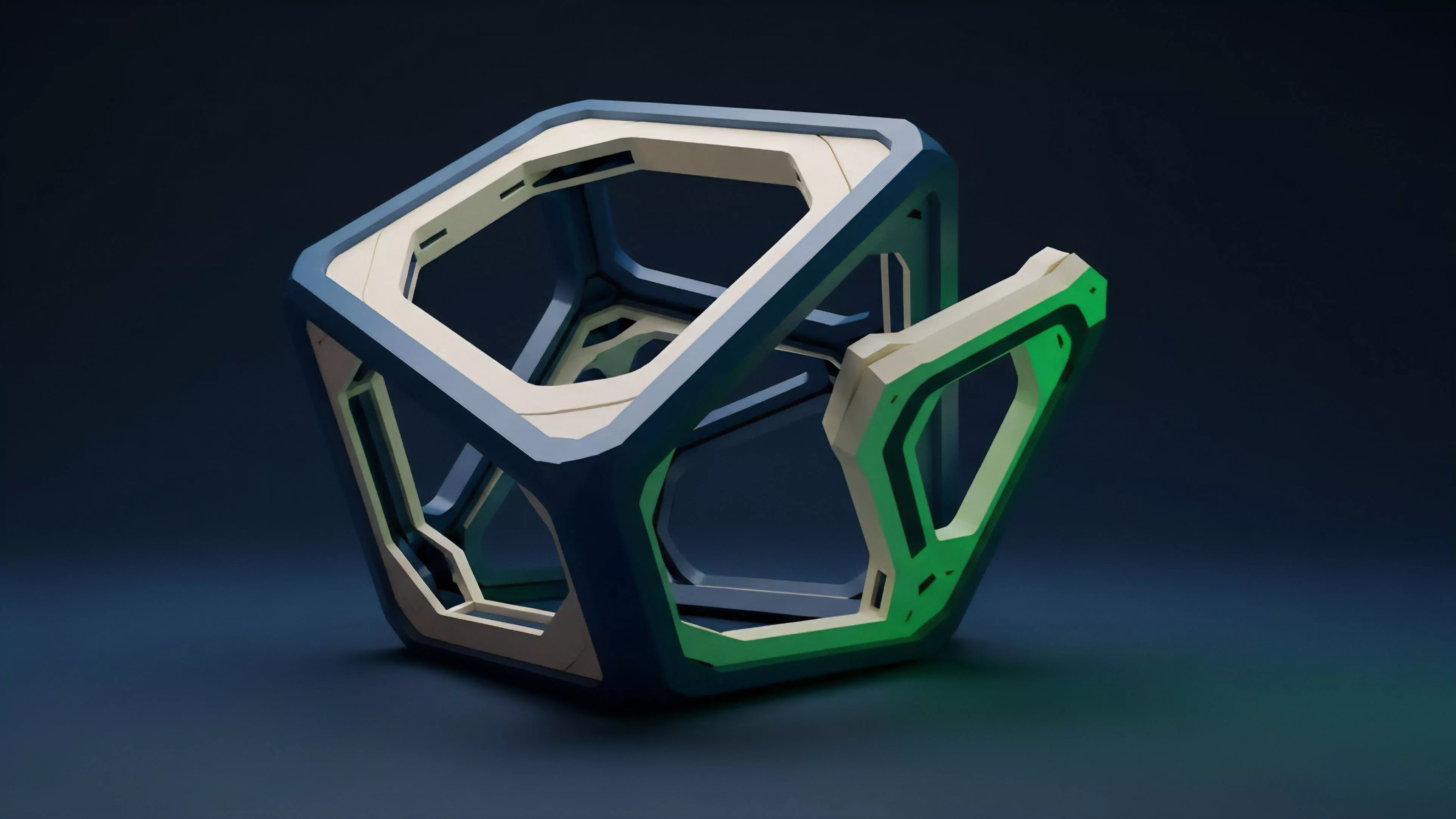 A complex geometric structure visually represents the architecture of a sophisticated decentralized finance DeFi protocol. The intricate, open framework symbolizes the layered complexity of structured financial derivatives and collateralization mechanisms within a tokenomics model. The prominent neon green accent highlights a specific active component, potentially representing high-frequency trading HFT activity or a successful arbitrage strategy. This configuration illustrates dynamic volatility and risk exposure in options trading, reflecting the interconnected nature of liquidity pools and smart contract functionality.