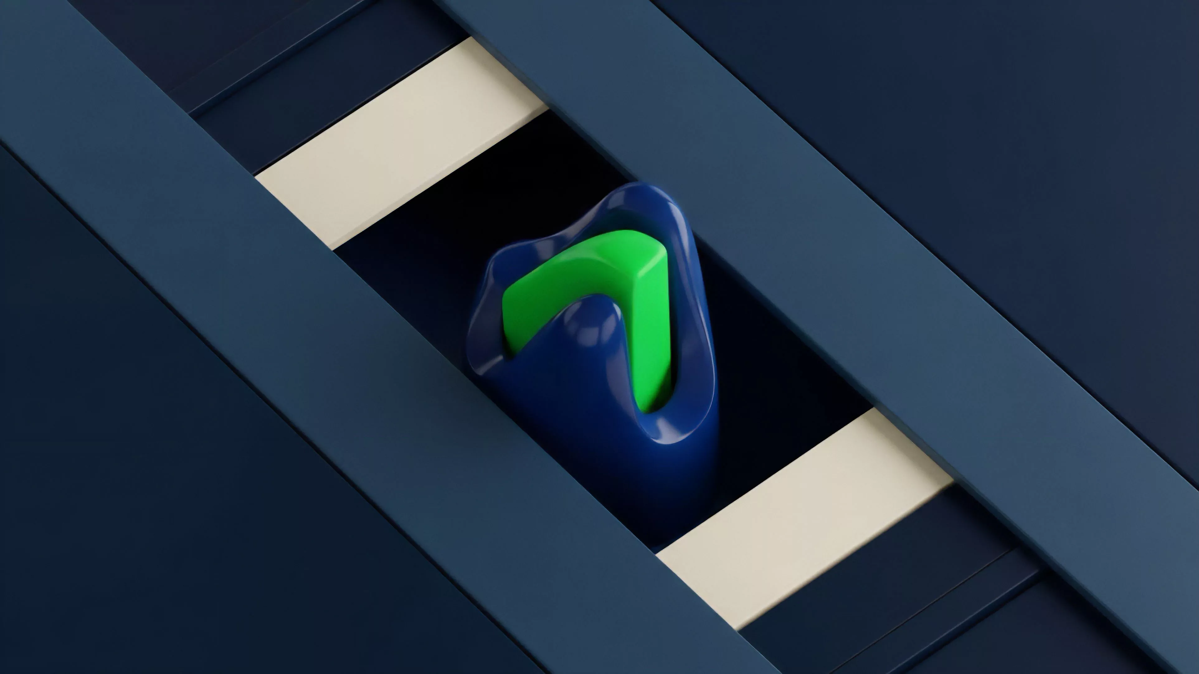 A bright green underlying asset or token representing value e.g., collateral is contained within a fluid blue structure.