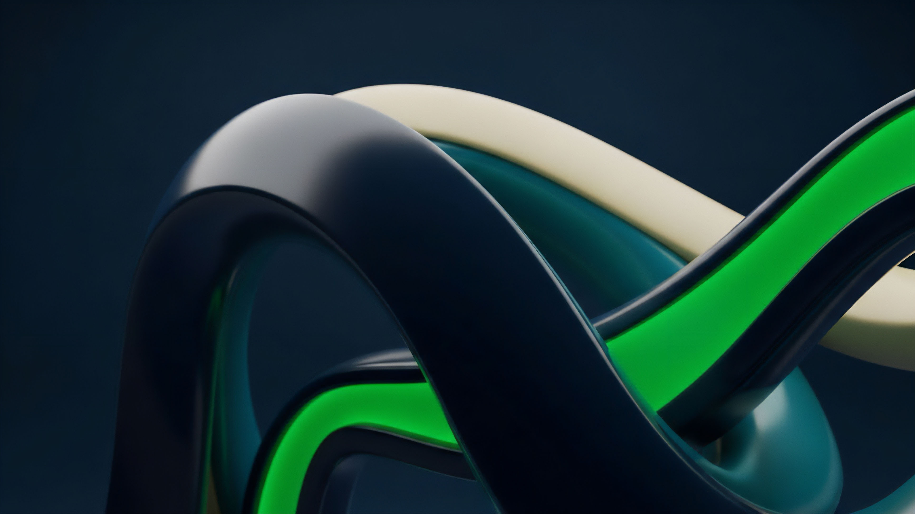 This abstract visualization depicts intertwining pathways, reminiscent of complex financial instruments. A dark blue ribbon represents the underlying asset, while the cream-colored strand signifies a derivative layer, such as an options contract or structured product. The glowing green element illustrates high-frequency data flow and smart contract execution across decentralized finance platforms. This intricate composability represents multi-asset risk management strategies and automated market maker interactions within liquidity pools, aiming for risk-adjusted returns through collateralization.