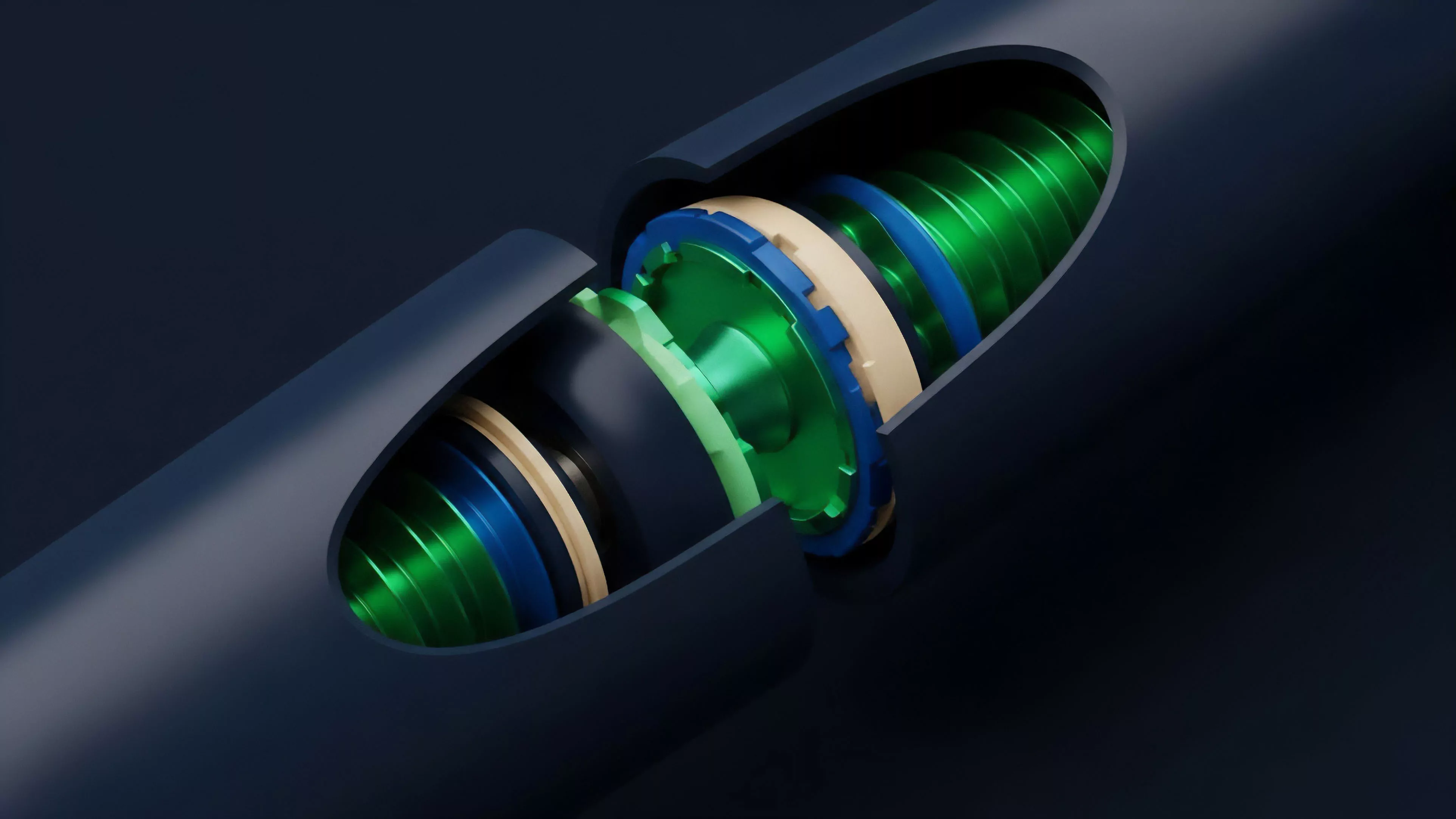 A cutaway visualization of an intricate mechanism represents cross-chain interoperability within decentralized finance protocols.
