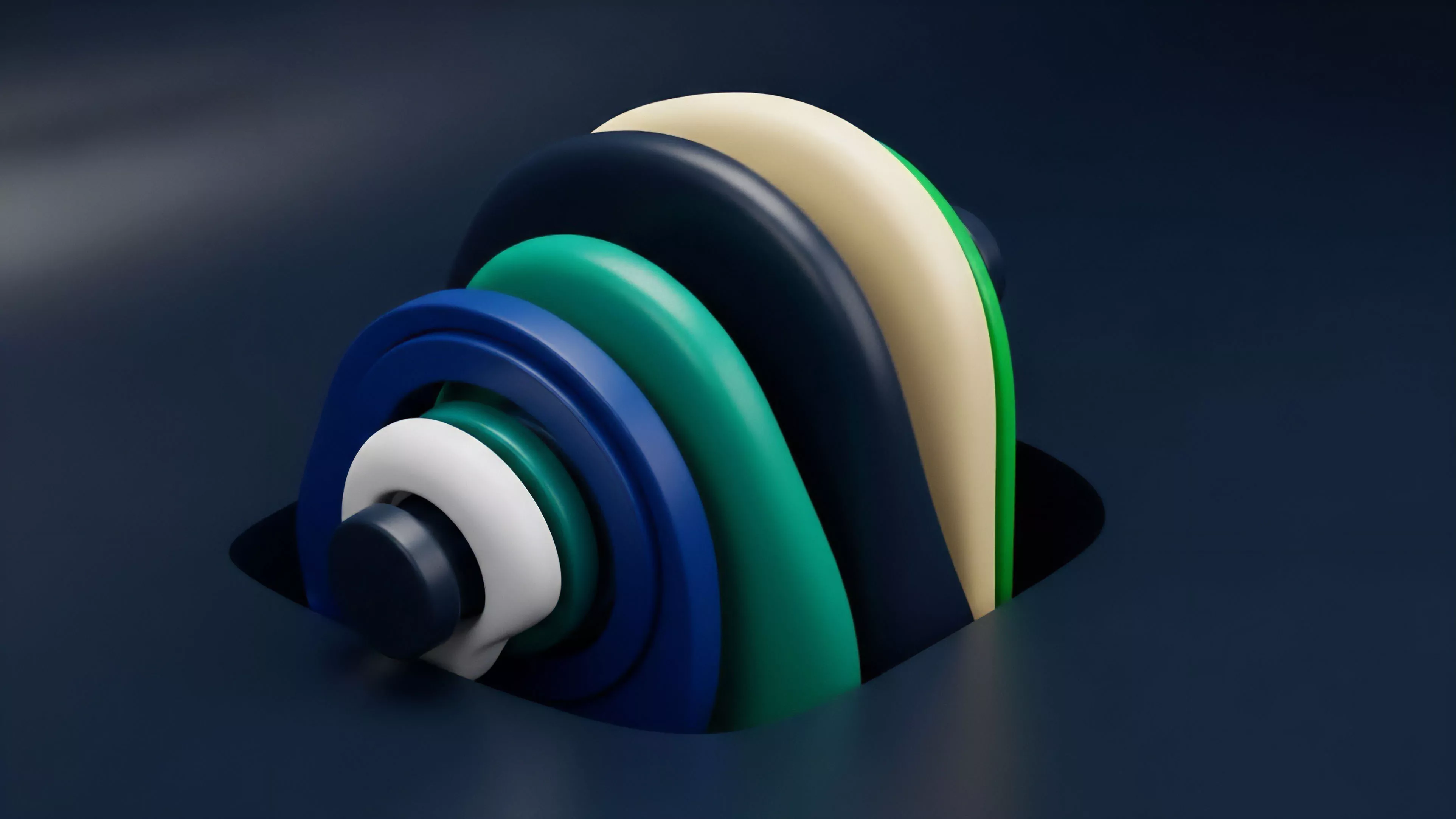 A 3D abstraction displays layered, concentric forms emerging from a deep blue surface. The nested arrangement signifies the sophisticated structured products found in DeFi and options trading. Each colored layer represents different risk tranches or collateralized debt position levels. The smart contract architecture supports these nested liquidity pools, where options premium and implied volatility are key considerations. This visual metaphor illustrates protocol stack complexity and risk layering in financial derivatives.