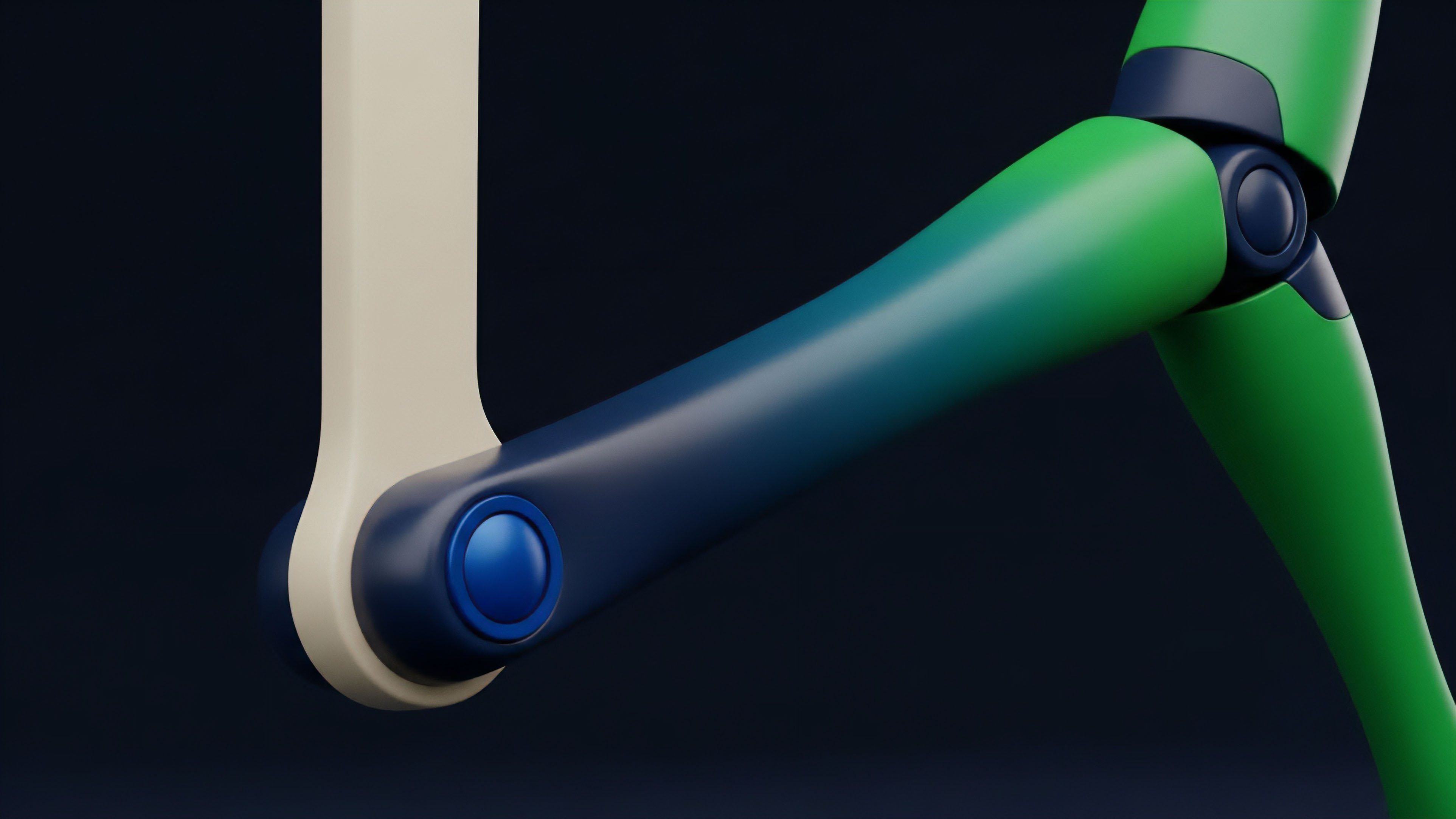 A smooth articulated mechanical joint with a dark blue to green gradient symbolizes a decentralized finance derivatives protocol structure. The pivot point represents a critical juncture in algorithmic trading, connecting oracle data feeds to smart contract execution for options trading strategies. The color transition from dark blue initial collateralization to green yield generation highlights successful delta hedging and efficient liquidity provision in an automated market maker AMM environment. The precision of the structure underscores cross-chain interoperability and dynamic risk management required for high-frequency trading.