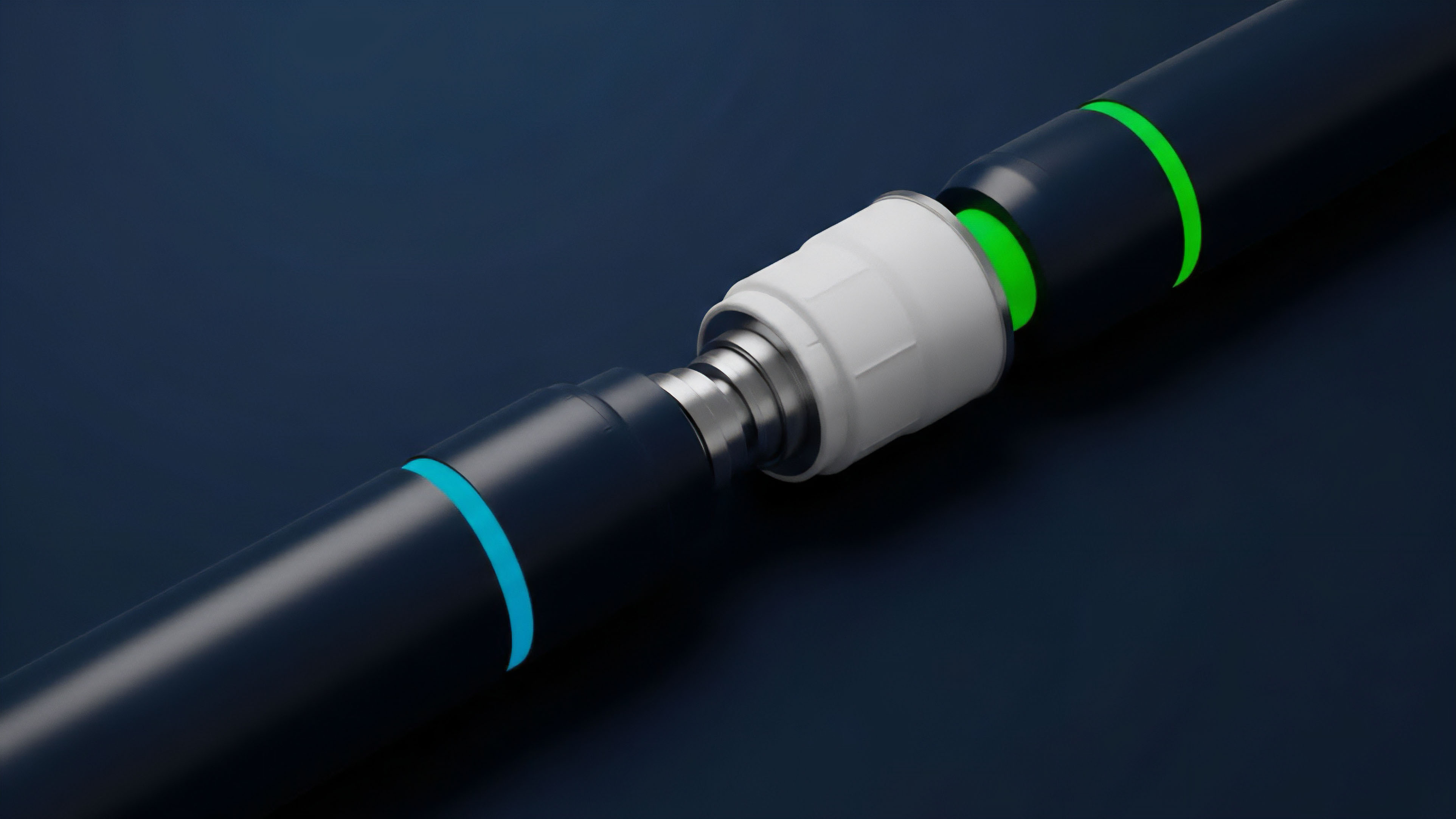 A detailed visualization of a smart contract protocol linking two distinct financial positions, representing long and short sides of a derivatives trade or cross-chain asset pair. The precision coupling symbolizes the automated settlement mechanism, ensuring trustless execution based on real-time oracle feed data. The glowing blue and green rings indicate active collateralization levels or state changes, illustrating a high-frequency, risk-managed process within decentralized finance platforms.