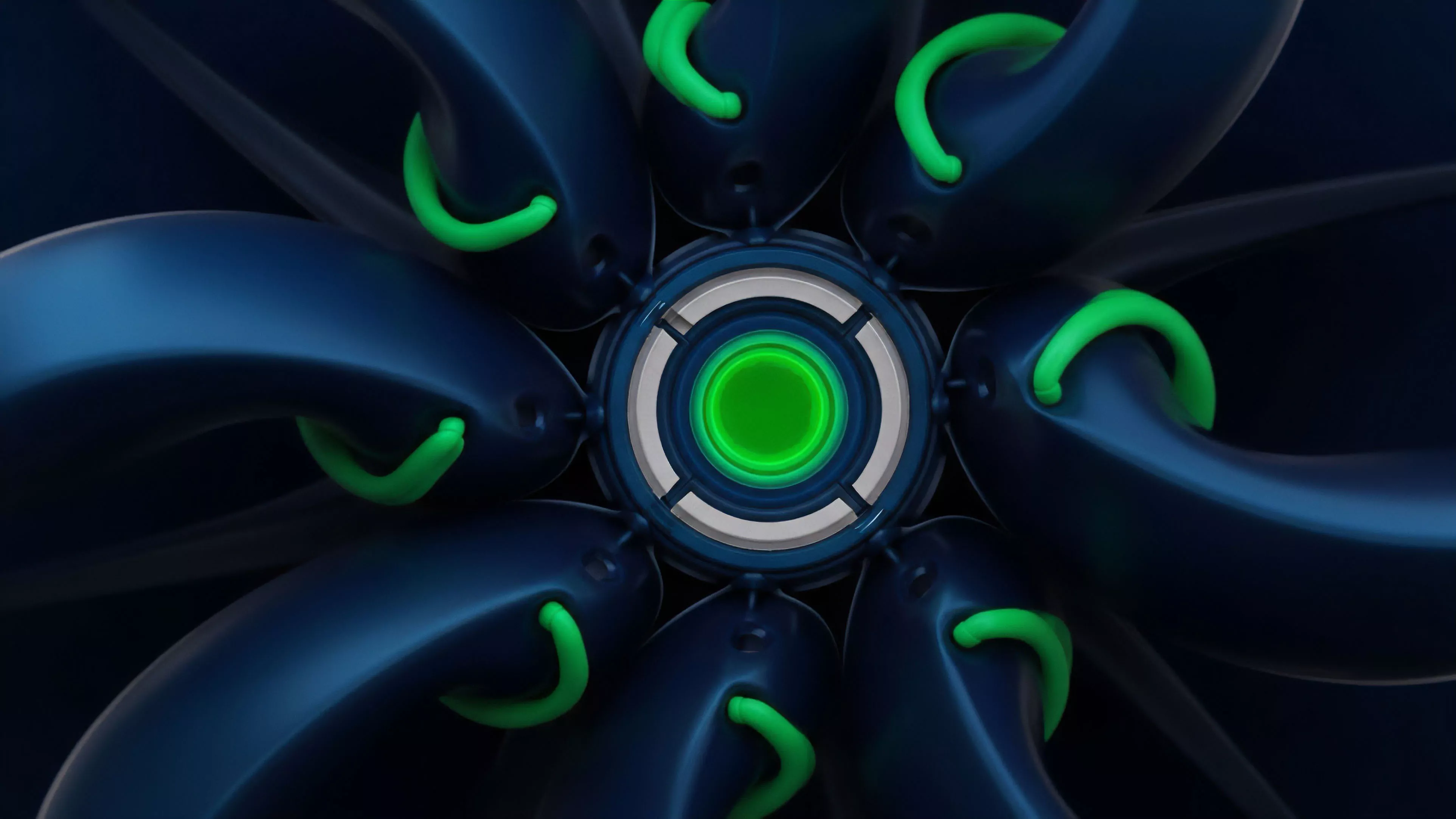 A digitally rendered central nexus symbolizes a sophisticated decentralized finance automated market maker protocol.