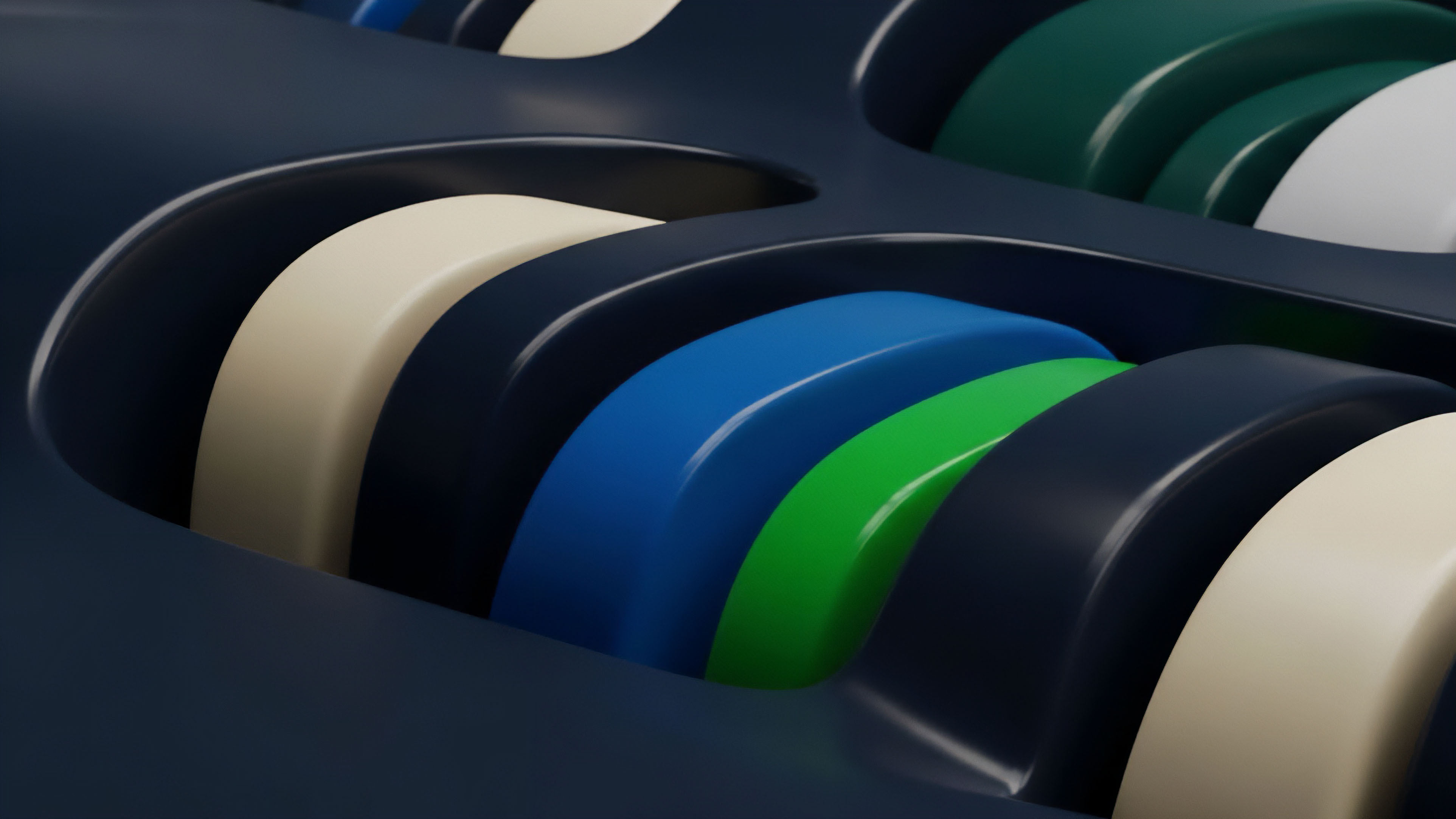 A visualization portrays smooth, rounded elements nested within a dark blue, sculpted framework, symbolizing data processing within a decentralized ledger technology. The distinct colored components represent varying tokenized assets or liquidity pools, illustrating the intricate mechanics of automated market makers. The flow depicts real-time smart contract execution and algorithmic trading strategies, highlighting the precision required for high-frequency trading and derivatives pricing models within the DeFi ecosystem.